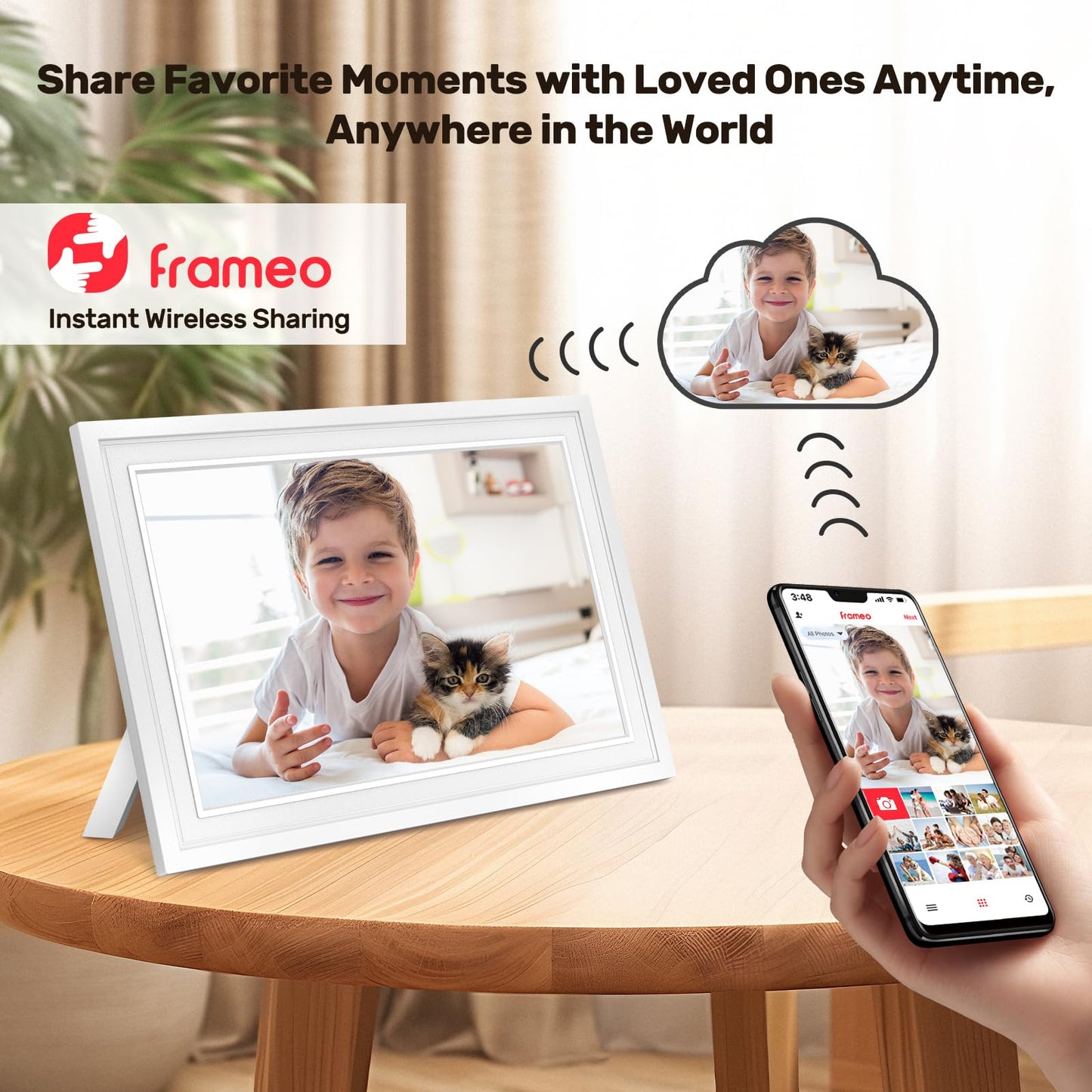 Frameo 10.1 Inch Smart WiFi Digital Picture Frame, 32GB Memory, 1280x800 HD IPS Touchscreen, Digital Photo Frame, Auto-Rotate, Wall Mountable, Share Moments from Anywhere, for Family, Friends-Black