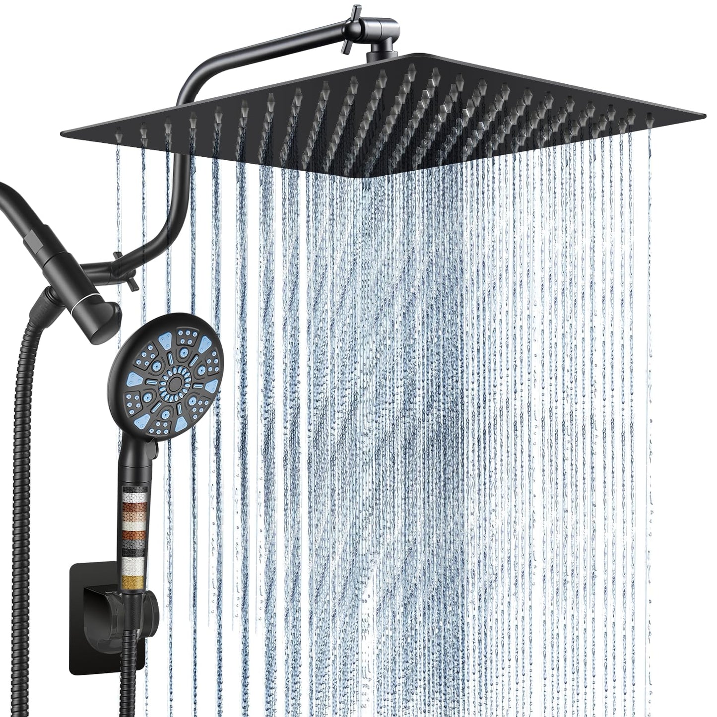 Cobbe 12 Inch All Metal Rain Shower Head, Dual Shower Heads with Handheld Spray Combo - Upgrade Extension Arm Height Adjustable - 9 Spray Filtered Shower Head, Brushed Nickel