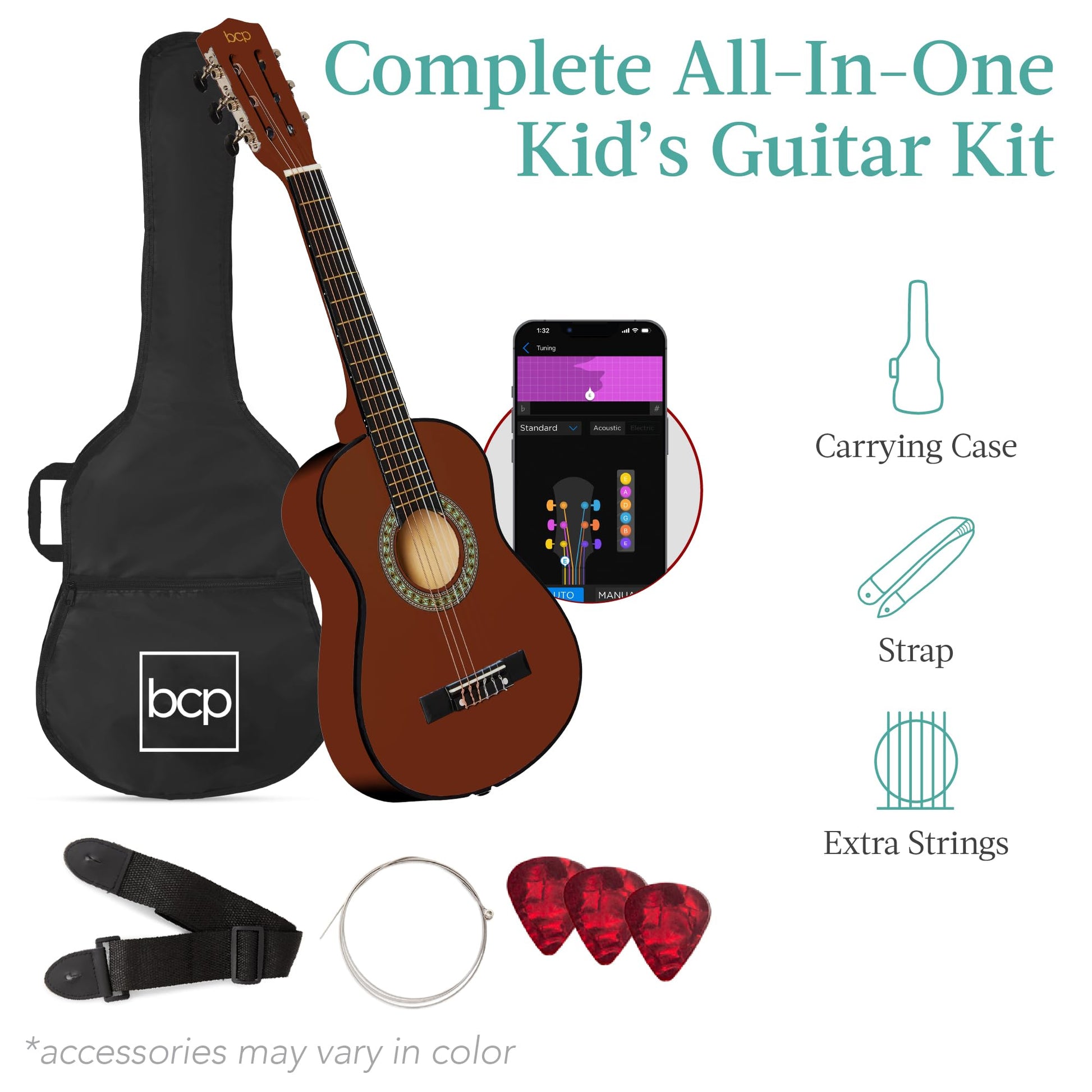 Best Choice Products 30in Kids Acoustic Guitar, All-in-One Beginner Starter Kit w/Strap, Case, Extra Strings, Rosette Inlay - Black