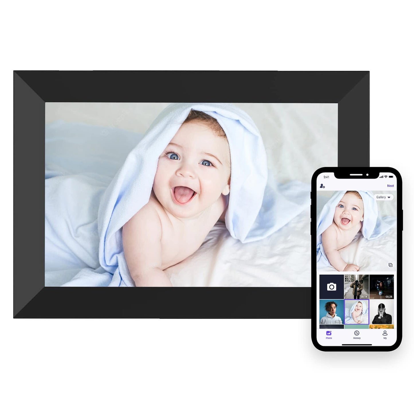 10.1'' Digital Picture Frame，Smart Digital Photo Frame with 1280x800 IPS Touch Screen, Auto-Rotate and Slideshow, Easy Setup to Share Moments Via APP from Anywhere Anytime