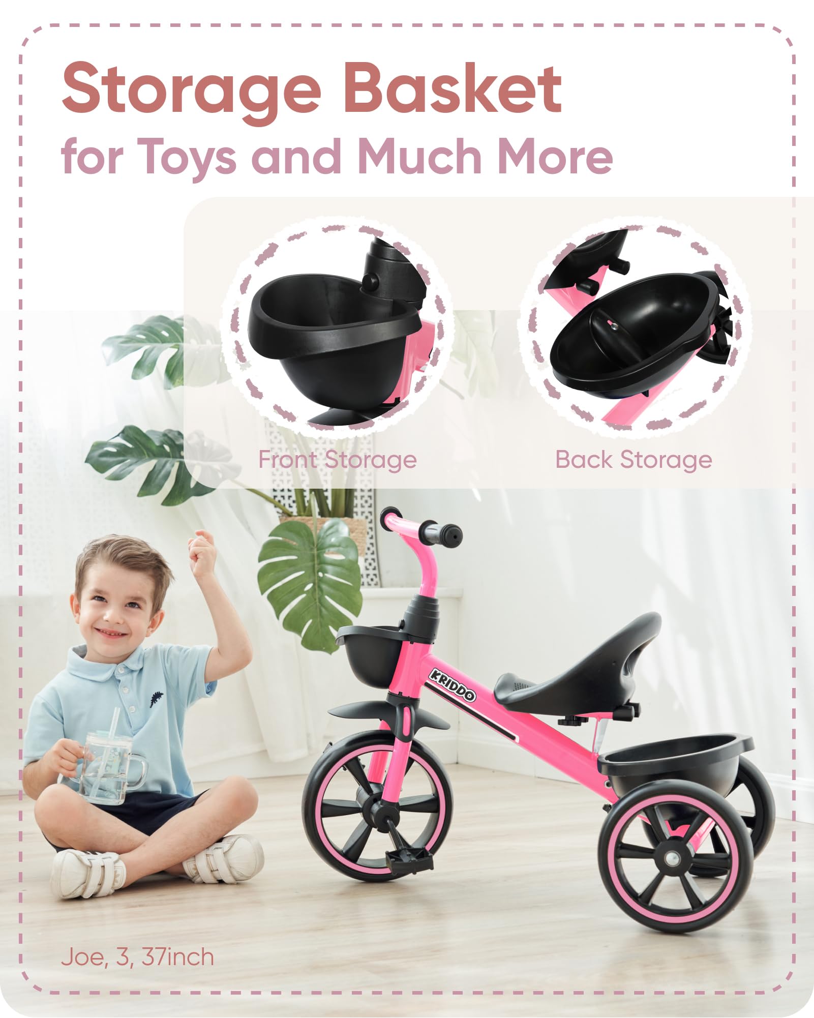 KRIDDO Kids Tricycle for 2-5 Year Olds - Gift for Toddlers - Black