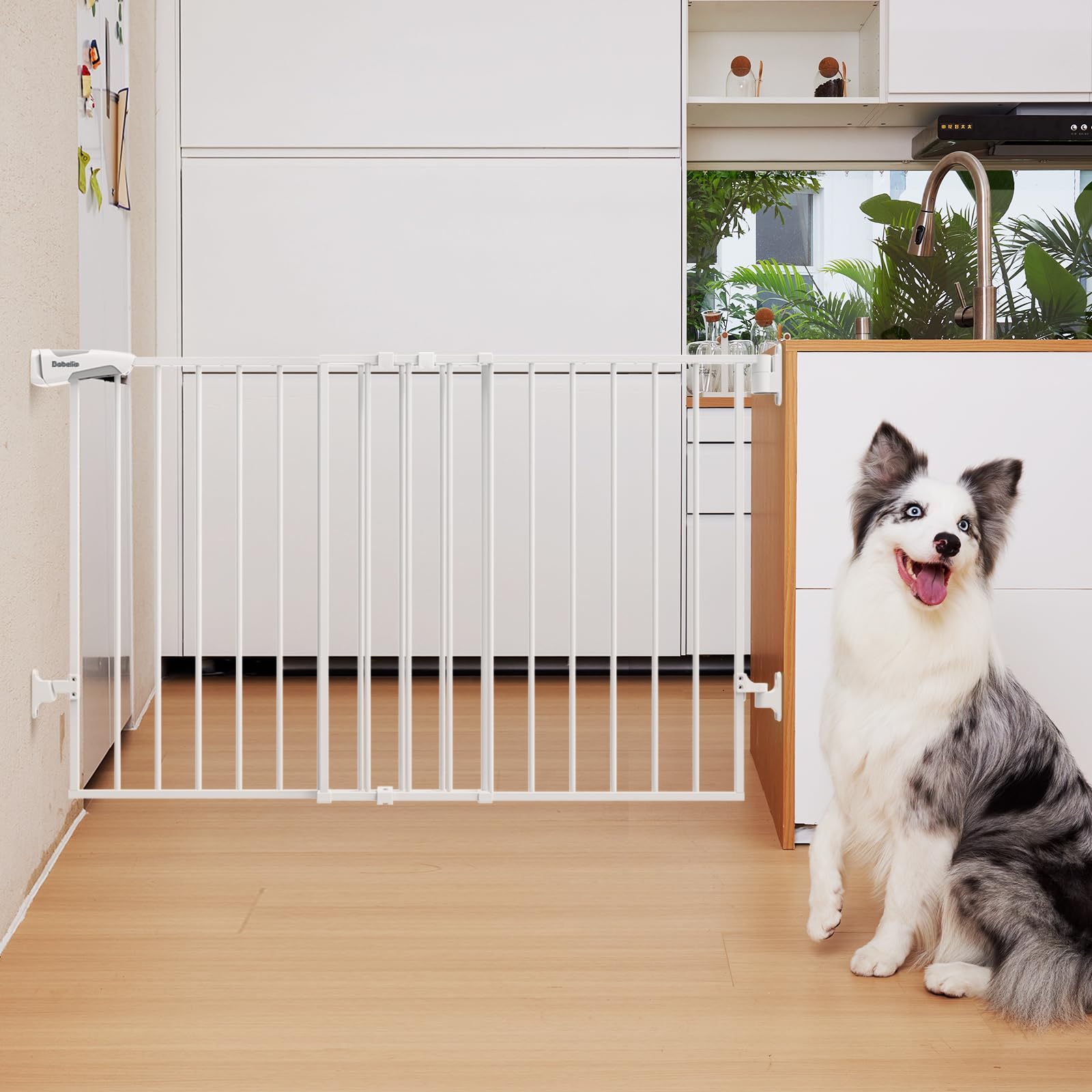 Babelio 26-43" No Bottom Bar Baby Gate for Babies, Elders and Pets, 2-in-1 Hardware Mount Dog Gate for The House, Stairs and Doorways, with Large Walk Thru Door, Black