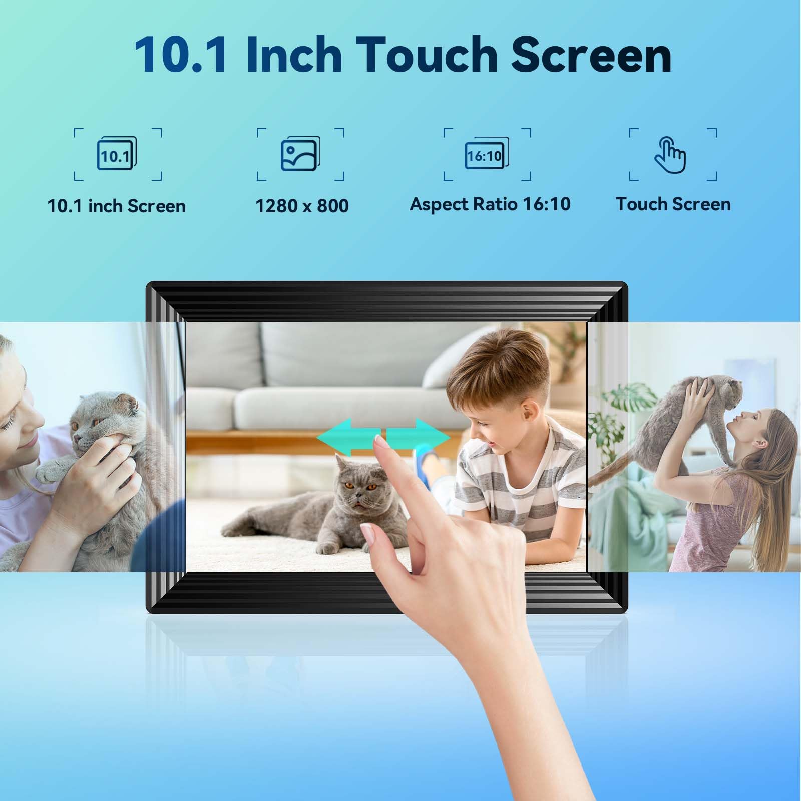 Frameo 10.1" WiFi Digital Picture Frame, Smart Digital Photo Frame with 16GB Storage, 1280x800 IPS HD Touch Screen, Auto-Rotate, Easy Setup to Share Photos or Videos Remotely via App from Anywhere