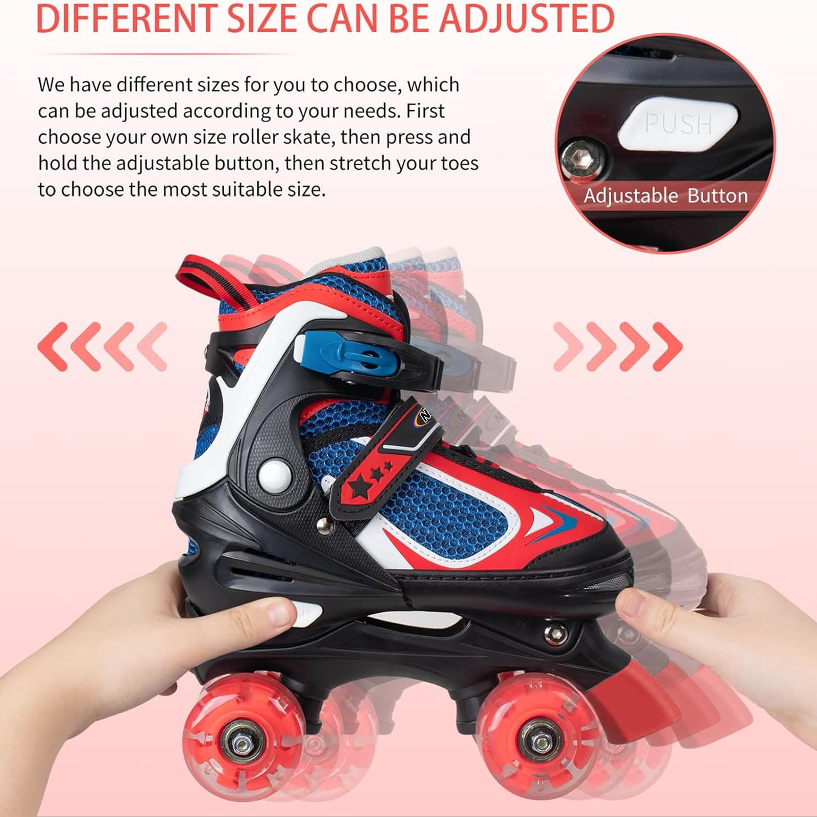 Nattork Kids Roller Skates for Boys Girls Kids, 4 Sizes Adjustable Quad Skates with All Light up Wheels - Birthday Gift for Indoor Outdoor Sports