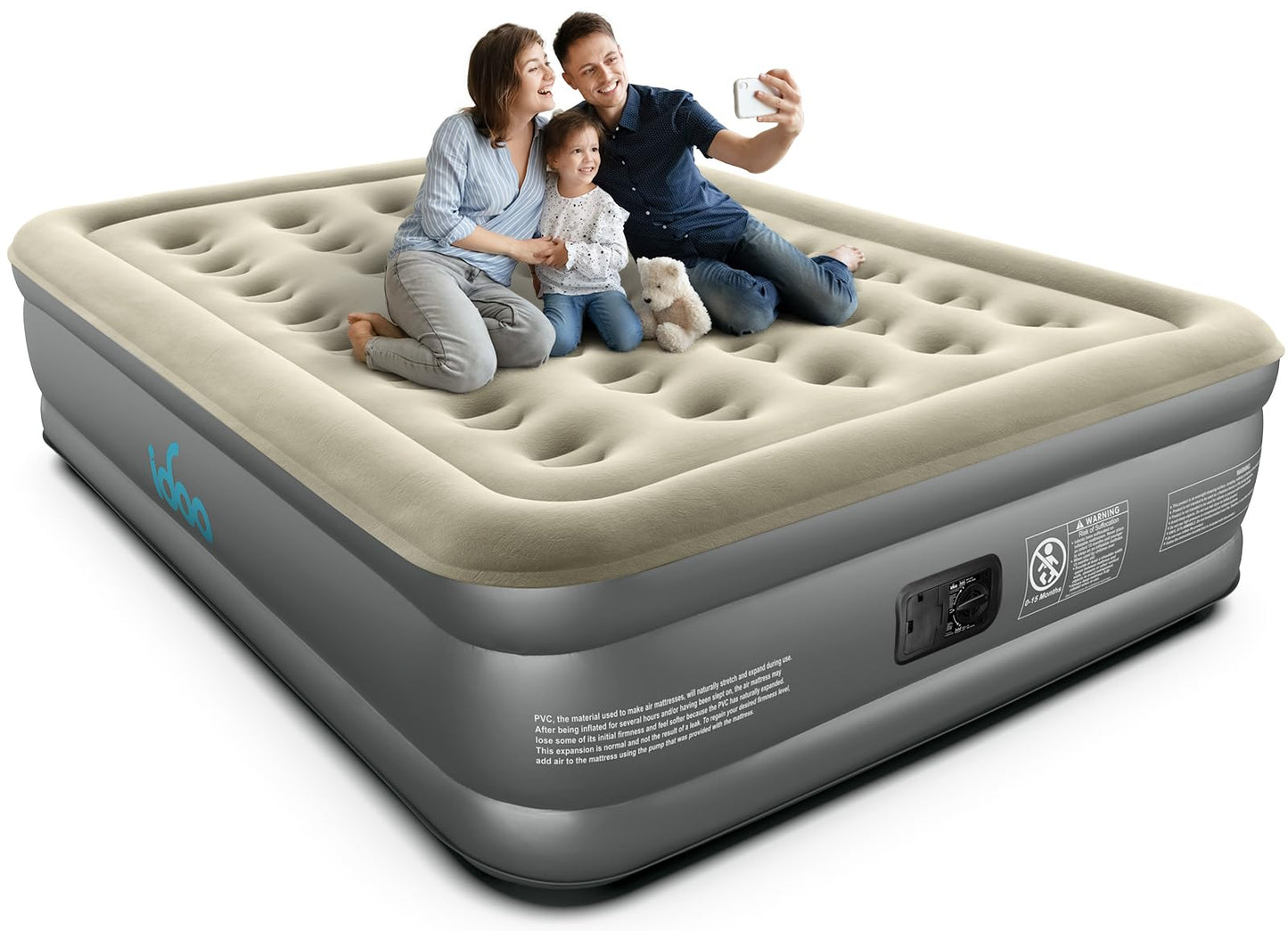 iDOO Queen Air Mattress with Built in Pump, 18 Raised Comfort Blow up Mattress, Upgraded Four Chamber Airbed, Inflatable Mattress for Guests and Home, colchon inflable, Air Bed, 650 lbs Max