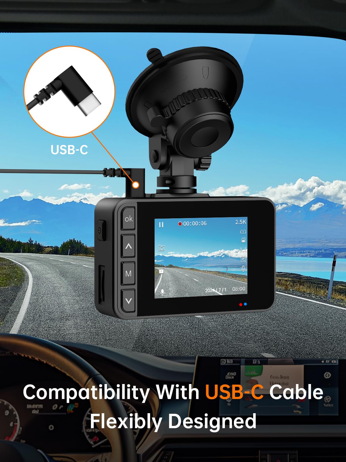 Dash Cam Front and Rear, 2.5K+1080P Dual Dash Camera for Cars, 2’’ Display Mini Car Camera, G-Sensor Dashcam, Night Vision, 24H Parking Mode, Loop Recording, 170°Wide Angle, 32GB Card Included