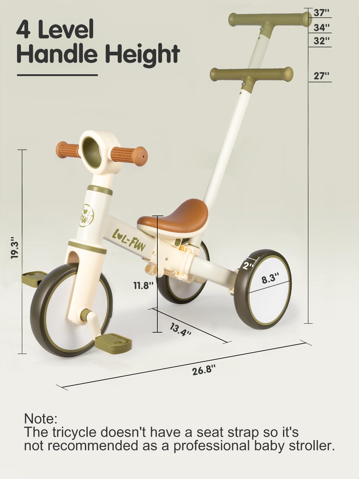 LOL-FUN 5 in 1 Toddler Tricycles for 1-3 Year Olds Boys Girls Toy with Parent Steering Push Handle, Baby Balance Bike 1 Year Old Kids Gift