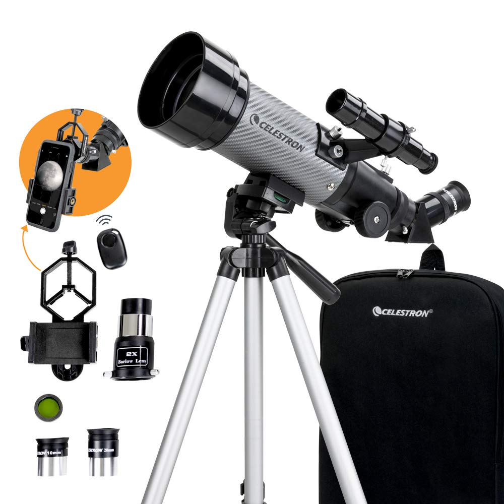 Celestron - 70mm Travel Scope DX - Portable Refractor Telescope - Fully-Coated Glass Optics - Ideal Telescope for Beginners - Bonus Astronomy Software Package - Digiscoping Smartphone Adapter