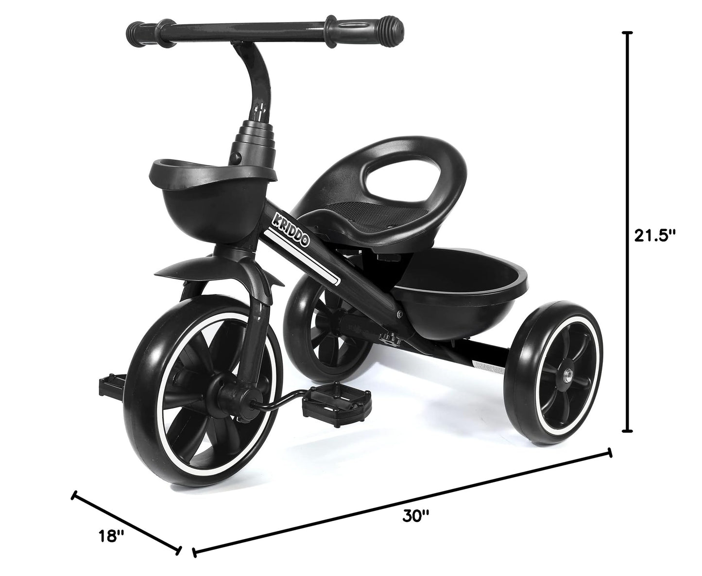 KRIDDO Kids Tricycle for 2-5 Year Olds - Gift for Toddlers - Black