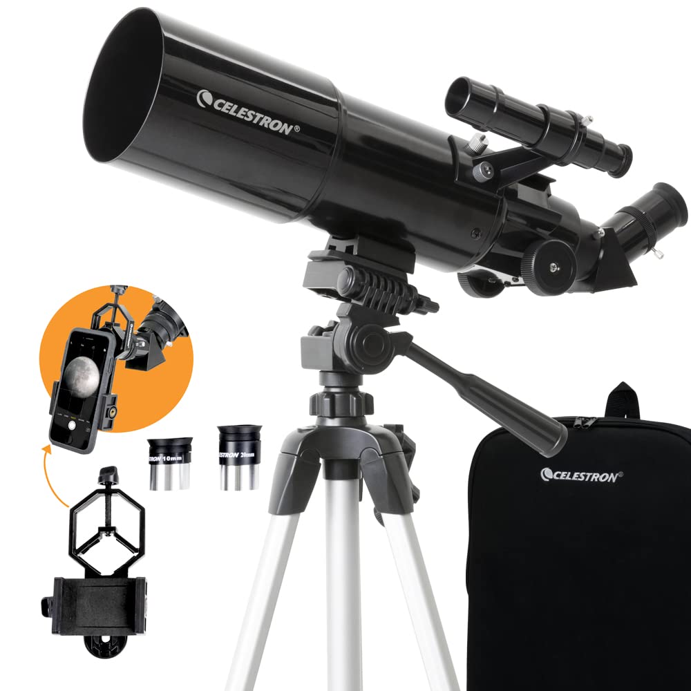 Celestron - 70mm Travel Scope DX - Portable Refractor Telescope - Fully-Coated Glass Optics - Ideal Telescope for Beginners - Bonus Astronomy Software Package - Digiscoping Smartphone Adapter