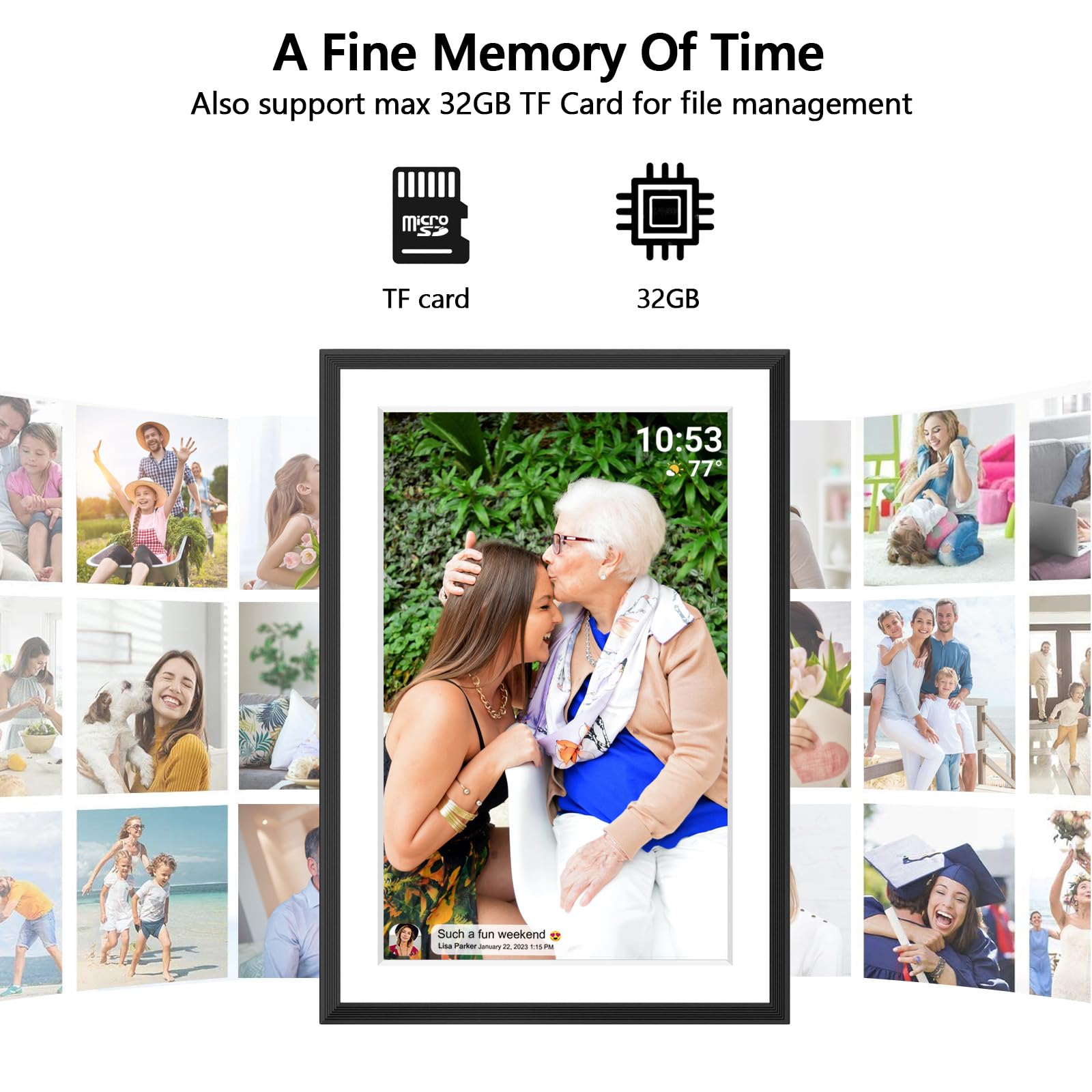 FRAMEO Digital Photo Frame WiFi 32GB 10.1 Inch 1280x800 IPS Touch Screen Digital Picture Frame Easy Setup Share Photo or Video via Frameo APP