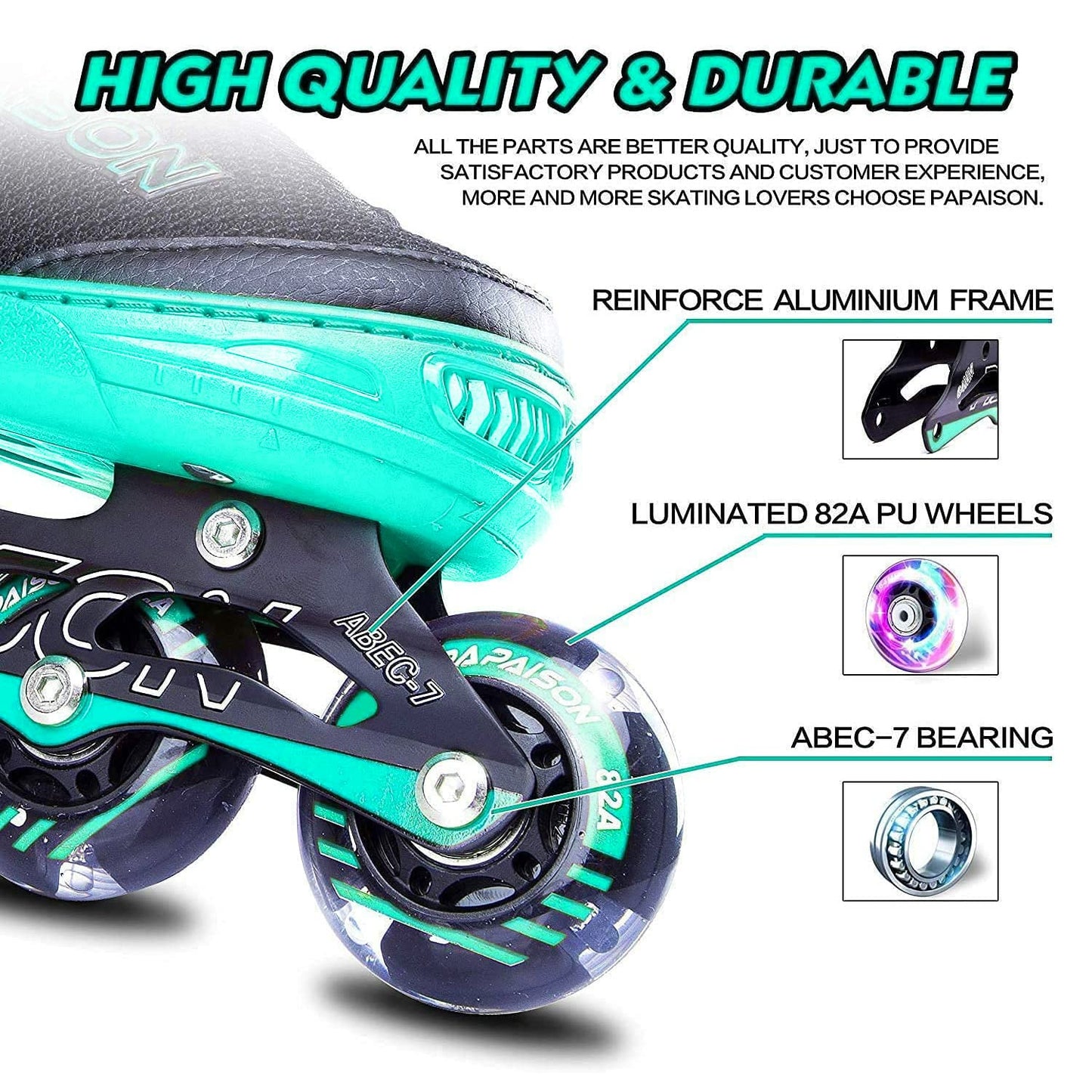 PAPAISON Adjustable Inline Skates for Kids and Adults with Full Light Up Wheels, Outdoor Roller Skates for Girls and Boys, Men and Women