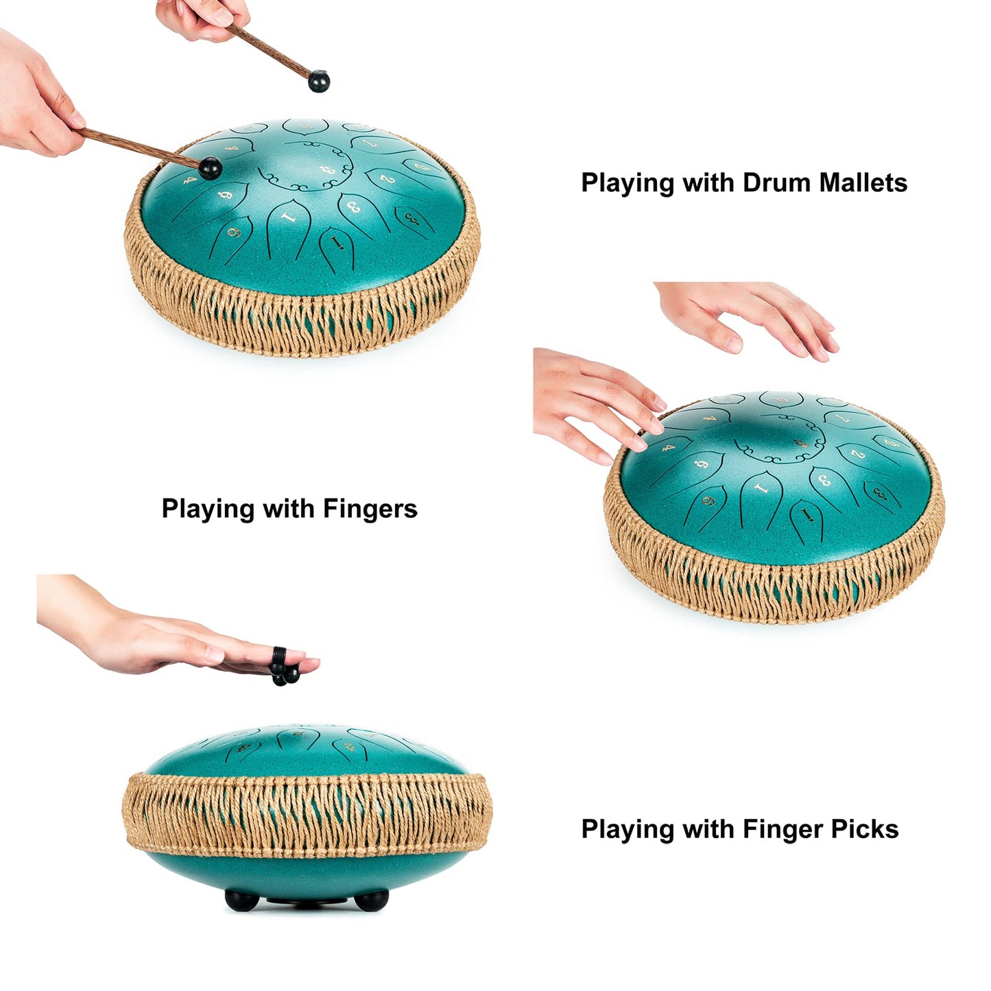 Steel Tongue Drum - 15 Note 12 Inch Tongue Drums - Percussion Instruments - Hand Pan Drum with Music Book, Drum Mallets and Carry Bag, D Major, Black