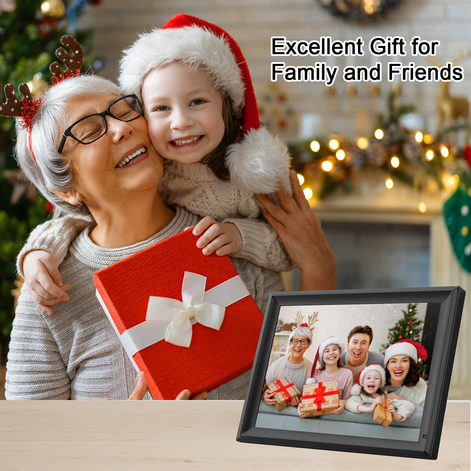 FRAMEO Digital Photo Frame WiFi 32GB 10.1 Inch 1280x800 IPS Touch Screen Digital Picture Frame Easy Setup Share Photo or Video via Frameo APP