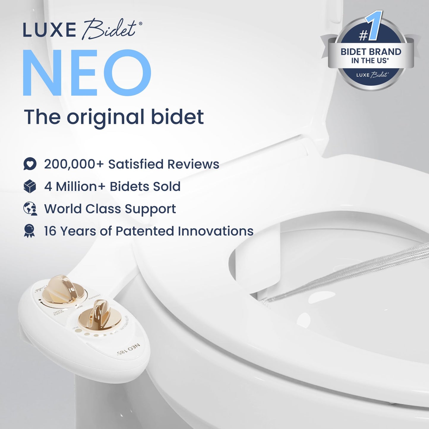 LUXE Bidet NEO 185 - Self-Cleaning, Dual Nozzle, Non-Electric Bidet Attachment for Toilet Seat, Adjustable Water Pressure, Rear and Feminine Wash (Blue)