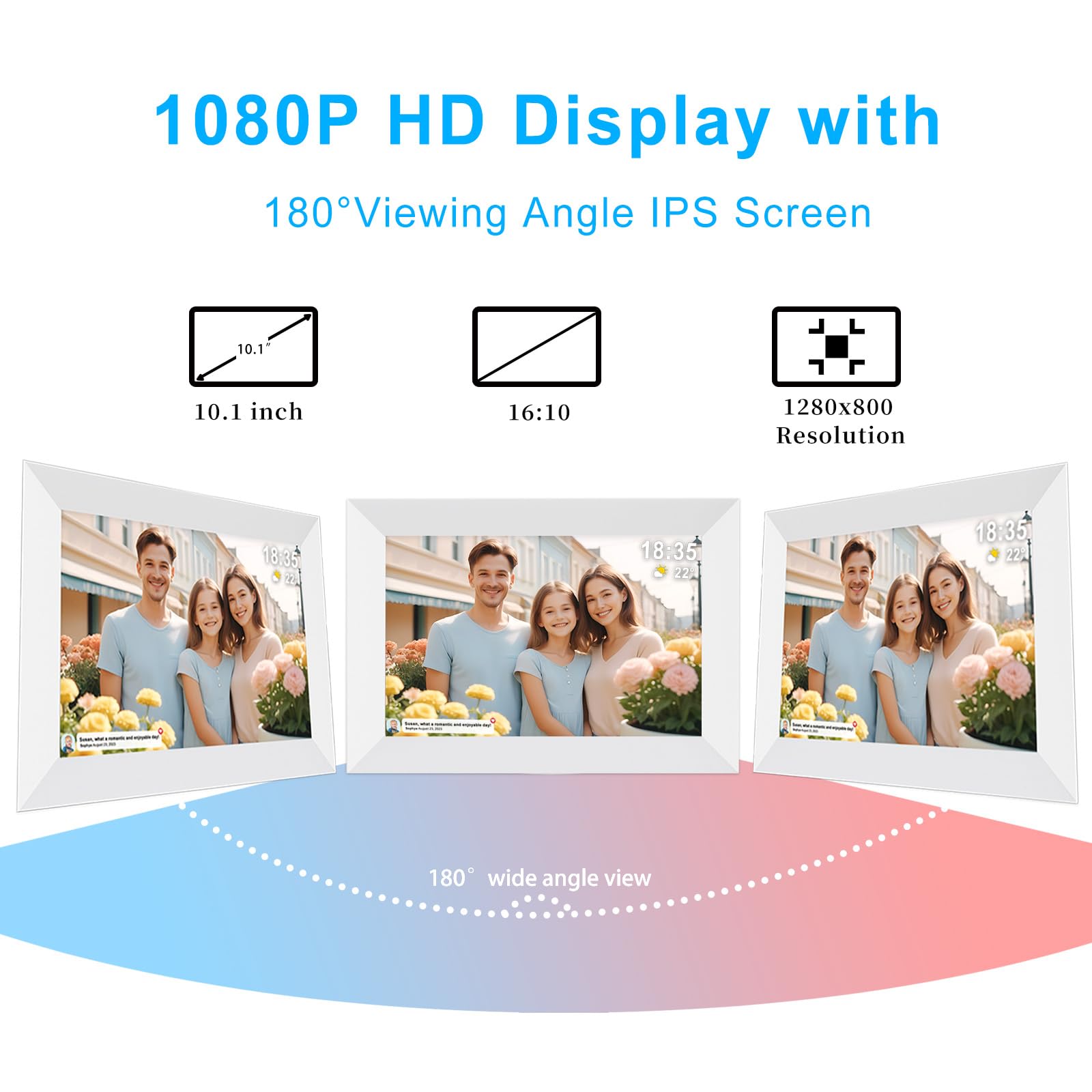 Frameo Digital Picture Frame WiFi -10.1 Inch Digital Photo Frame with 32GB Storage SD Card Slot Desktop,IPS Touch Screen, Auto-Rotate Slideshow Share Videos Photos Remotely Via App-White