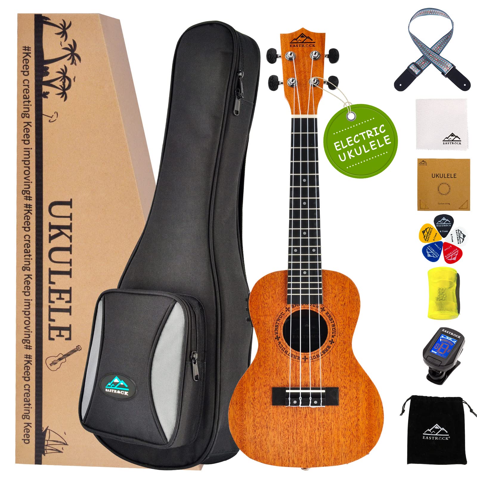 EASTROCK Concert Ukulele Mahogany Beginner 23 inch Ukelele Big Package Kit. Ukulele Ukalalee Suitable for adults, Beginners. (23-Mahogany)