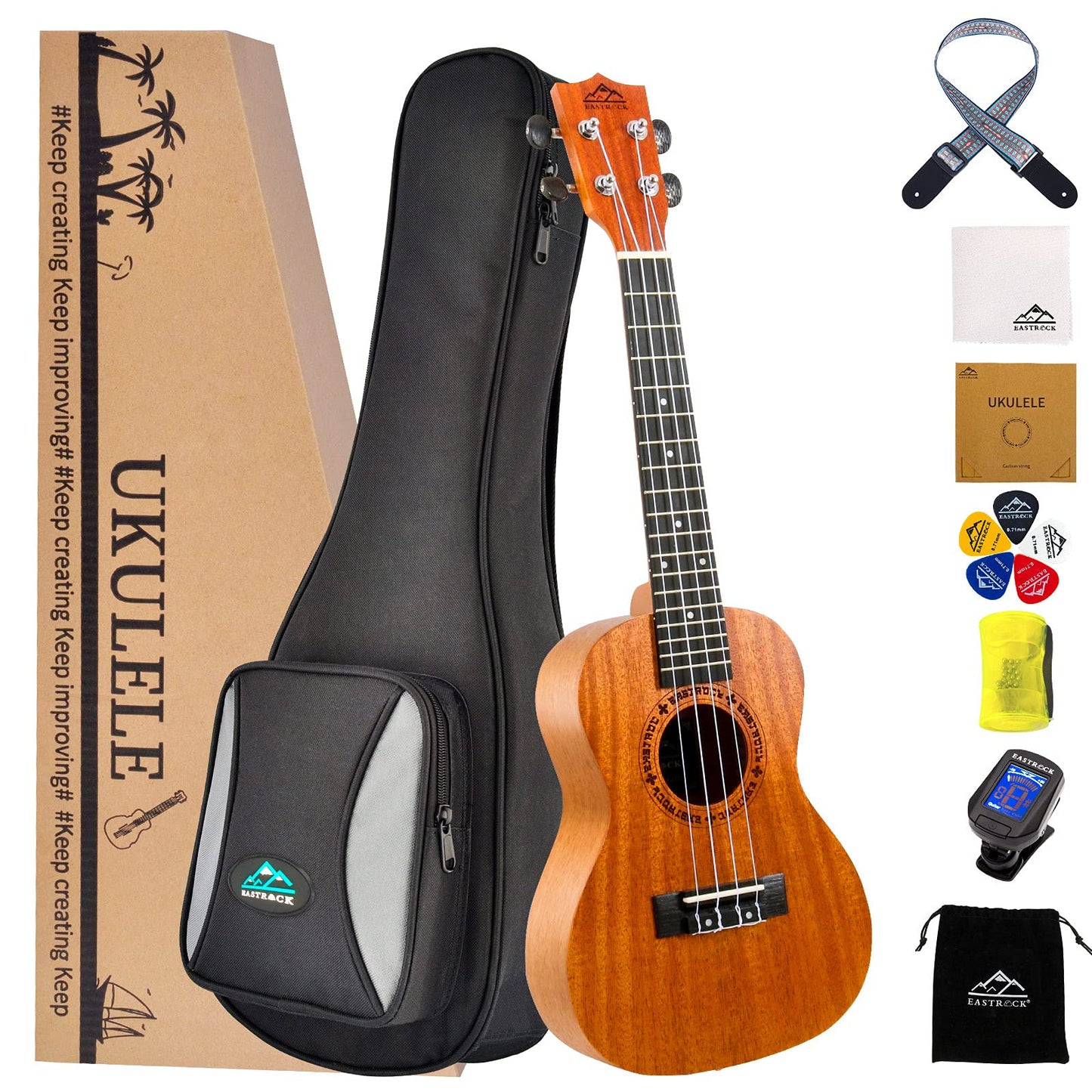 EASTROCK Concert Ukulele Mahogany Beginner 23 inch Ukelele Big Package Kit. Ukulele Ukalalee Suitable for adults, Beginners. (23-Mahogany)