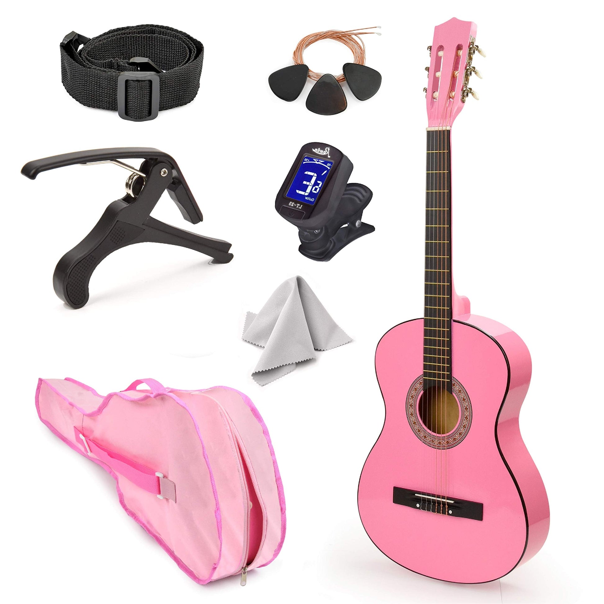 30" Left Handed Wood Guitar with Case and Accessories for Kids/Girls/Boys/Teens/Beginners (30", Black)