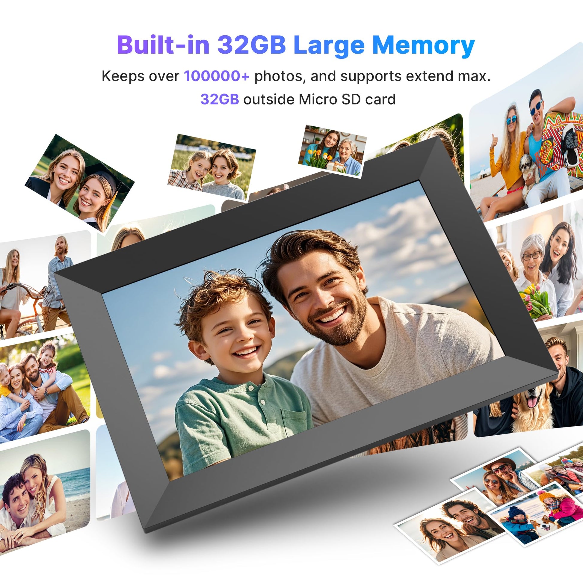 MaxAngel Digital Picture Frame 32GB Storage 10.1 Inch WiFi Electronic Photo Frame SD Card Slot IPS Touch Screen HD Display Auto-Rotate Slideshow Share Videos Photos Send Wishes via Uhale Remotely