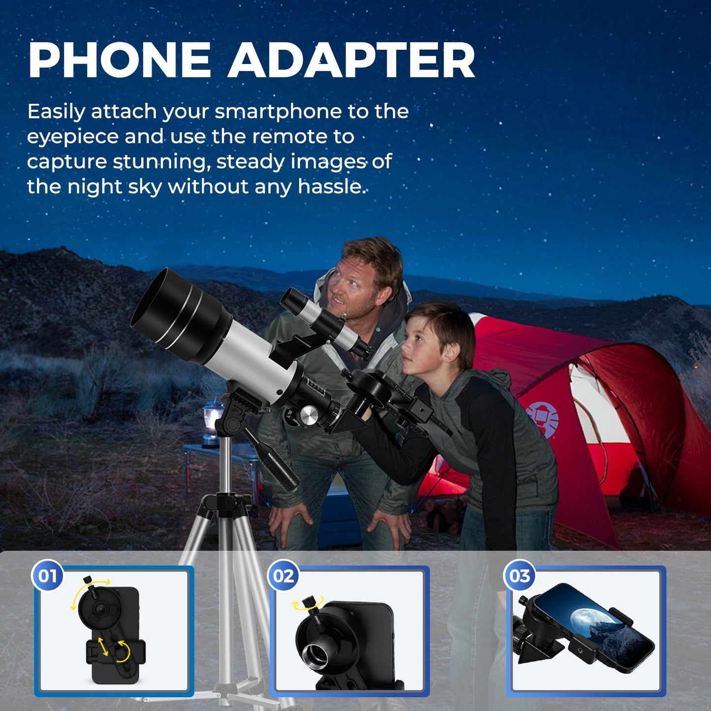 ESAKO Telescope for Adults &amp; Beginners, Astronomical Portable 80mm Aperture Telescope with Phone Adapter, Wireless Remote &amp; Carry Bag