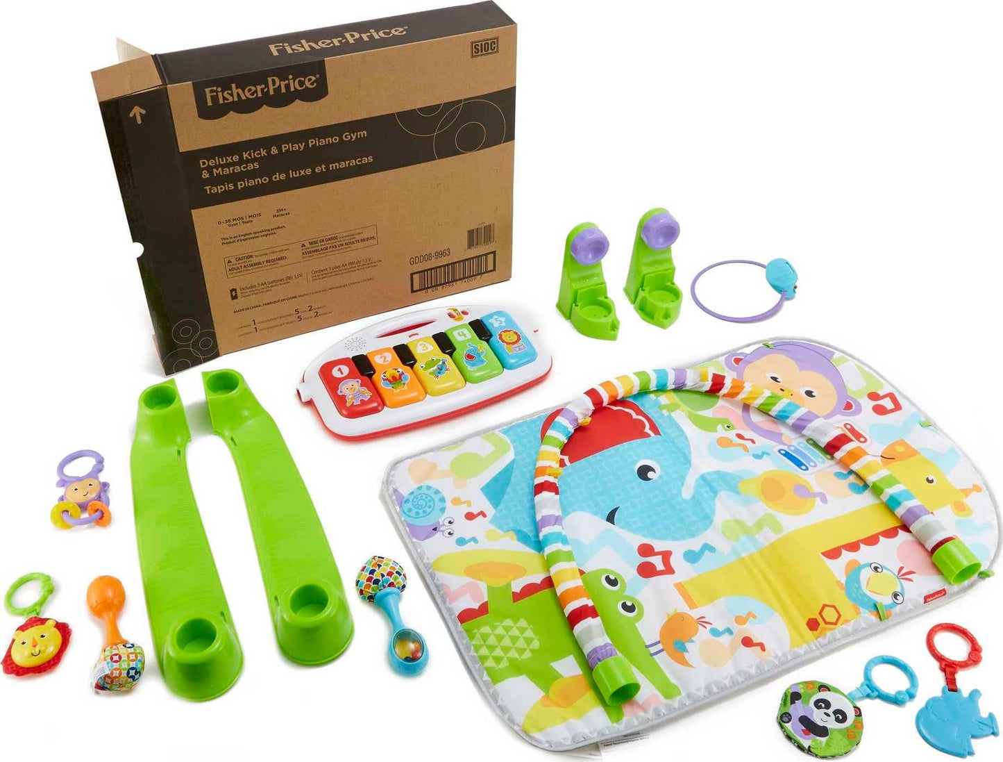 Fisher-Price Baby Gift Set Glow and Grow Kick &amp; Play Piano Gym Blue Playmat &amp; Musical Learning Toy with 2 Rattle Maracas for Newborns Ages 0+ Months