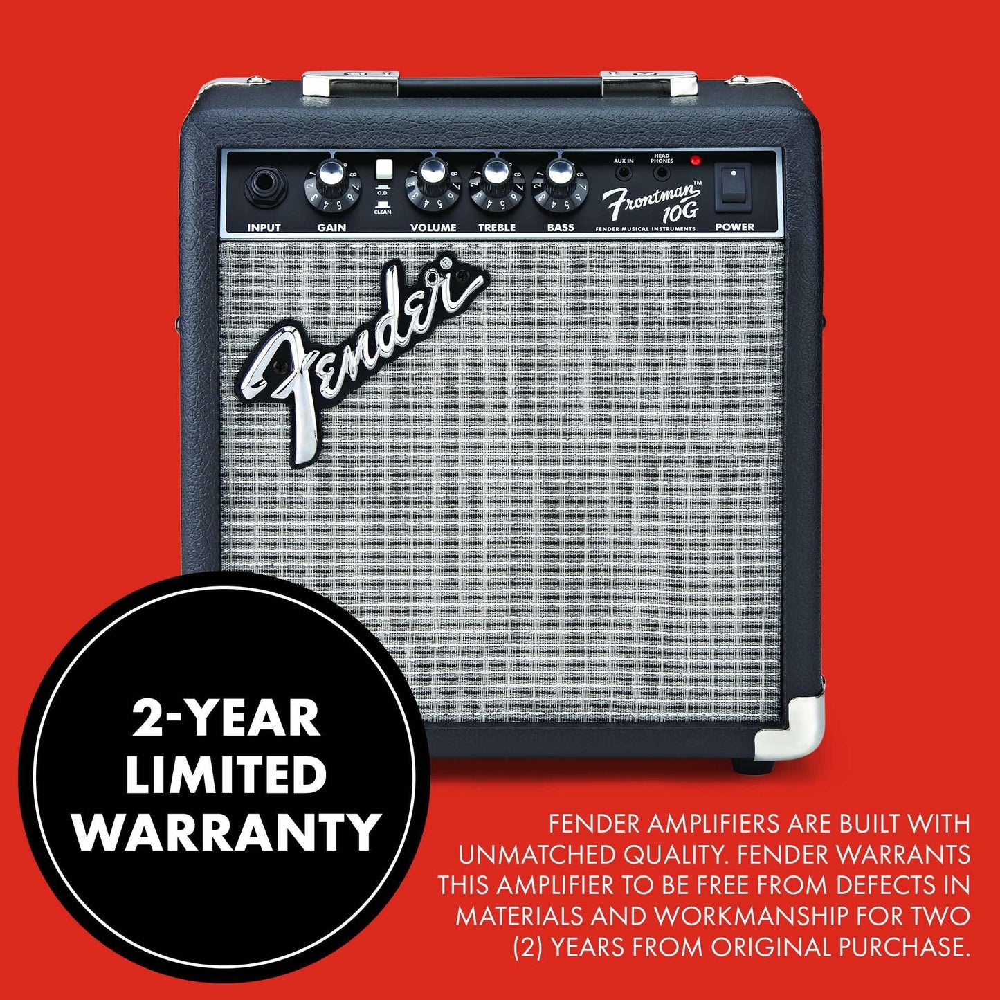 Fender Frontman 10G Guitar Amp, 10 Watts, with 2-Year Warranty, 6 Inch Fender Special Design Speaker, 5.75Dx10.25Wx11H Inches