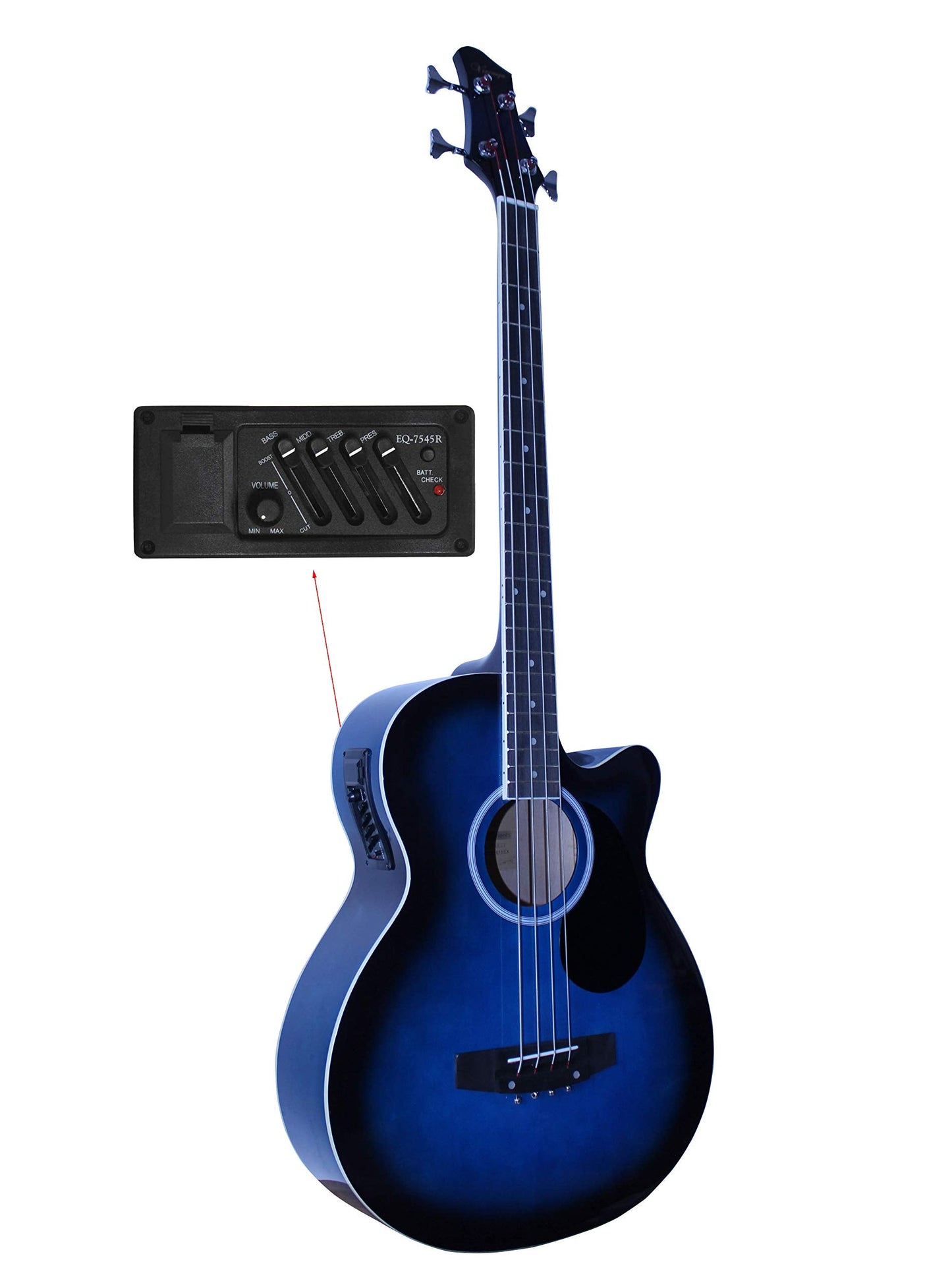 Vizcaya Full Size 4 Strings Cutaway Acoustic-Electric Bass Guitar With 4-Band Equalizer,5mm Padding Gig Bag,Strap, Picks-Blue