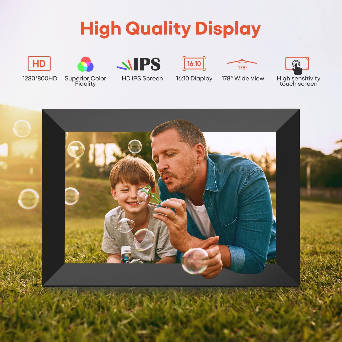 Frameo 10.1 Inch WiFi Digital Picture Frame, 1280x800 HD IPS Touch Screen Photo Frame Electronic, 32GB Memory, Auto-Rotate, Wall Mountable, Share Photos/Videos Instantly via Frameo App from Anywhere