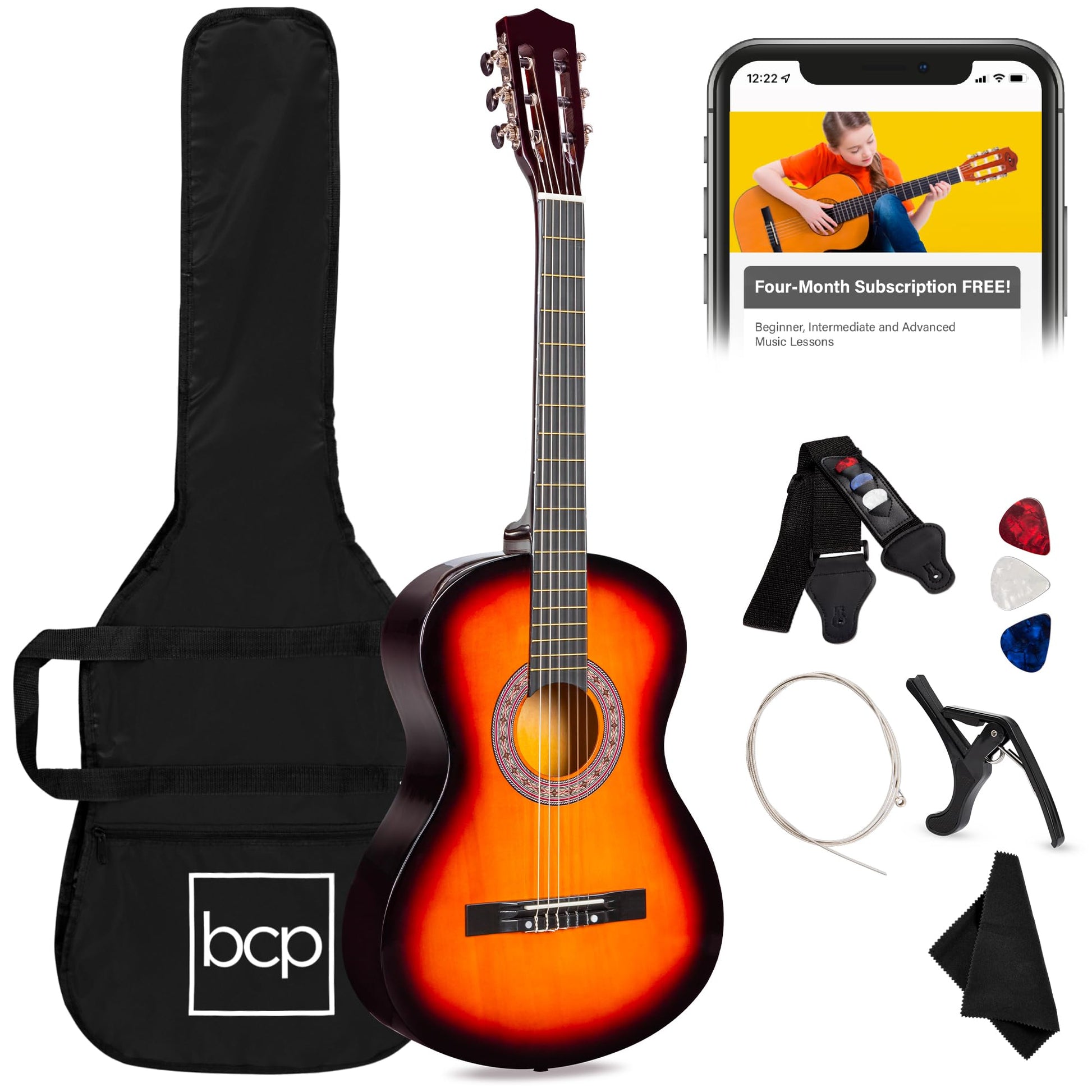 Best Choice Products 30in Kids Acoustic Guitar, All-in-One Beginner Starter Kit w/Strap, Case, Extra Strings, Rosette Inlay - Black