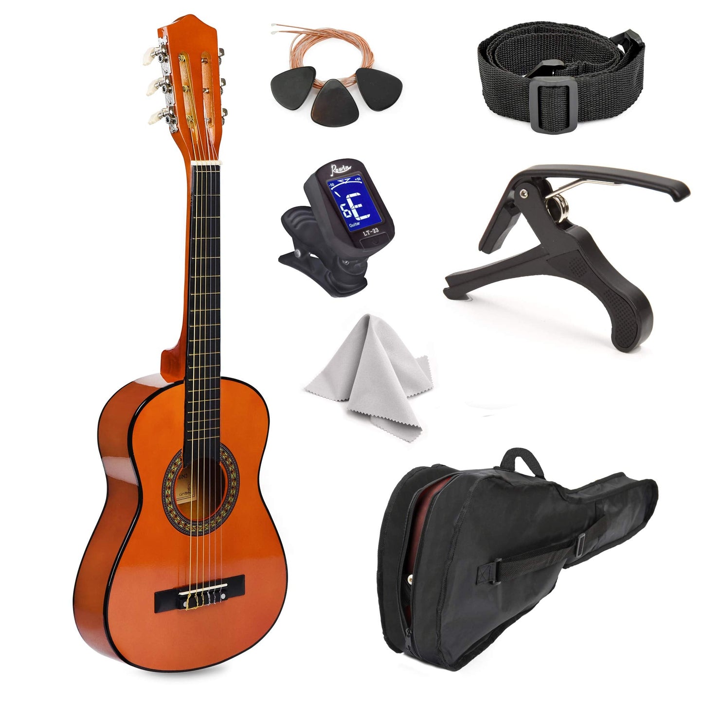 30" Left Handed Wood Guitar with Case and Accessories for Kids/Girls/Boys/Teens/Beginners (30", Black)