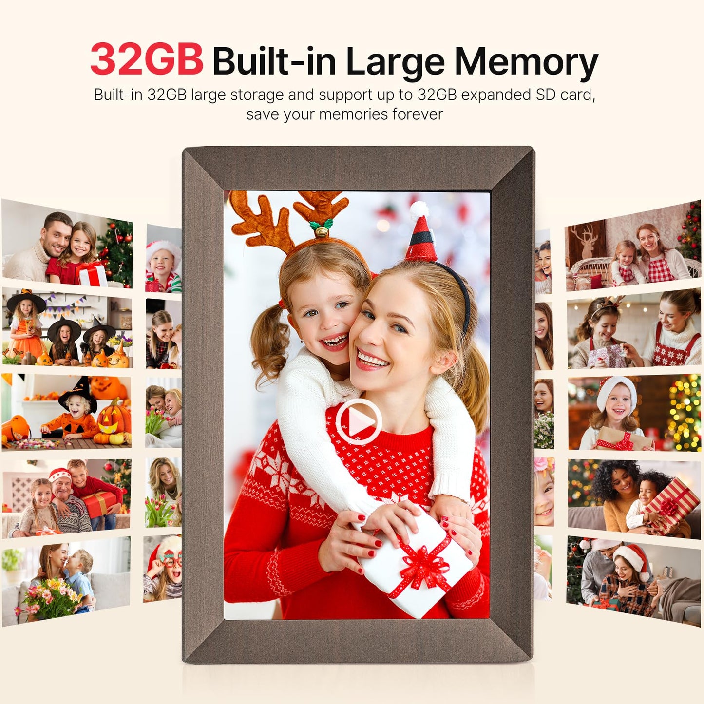 Frameo 10.1 Inch WiFi Digital Picture Frame, Smart Cloud Electronic Photo Frame with HD IPS Touch Screen Slideshow 32GB Memory Auto-Rotate Wall Mount, Share Photos/Videos from Phone by Frameo App