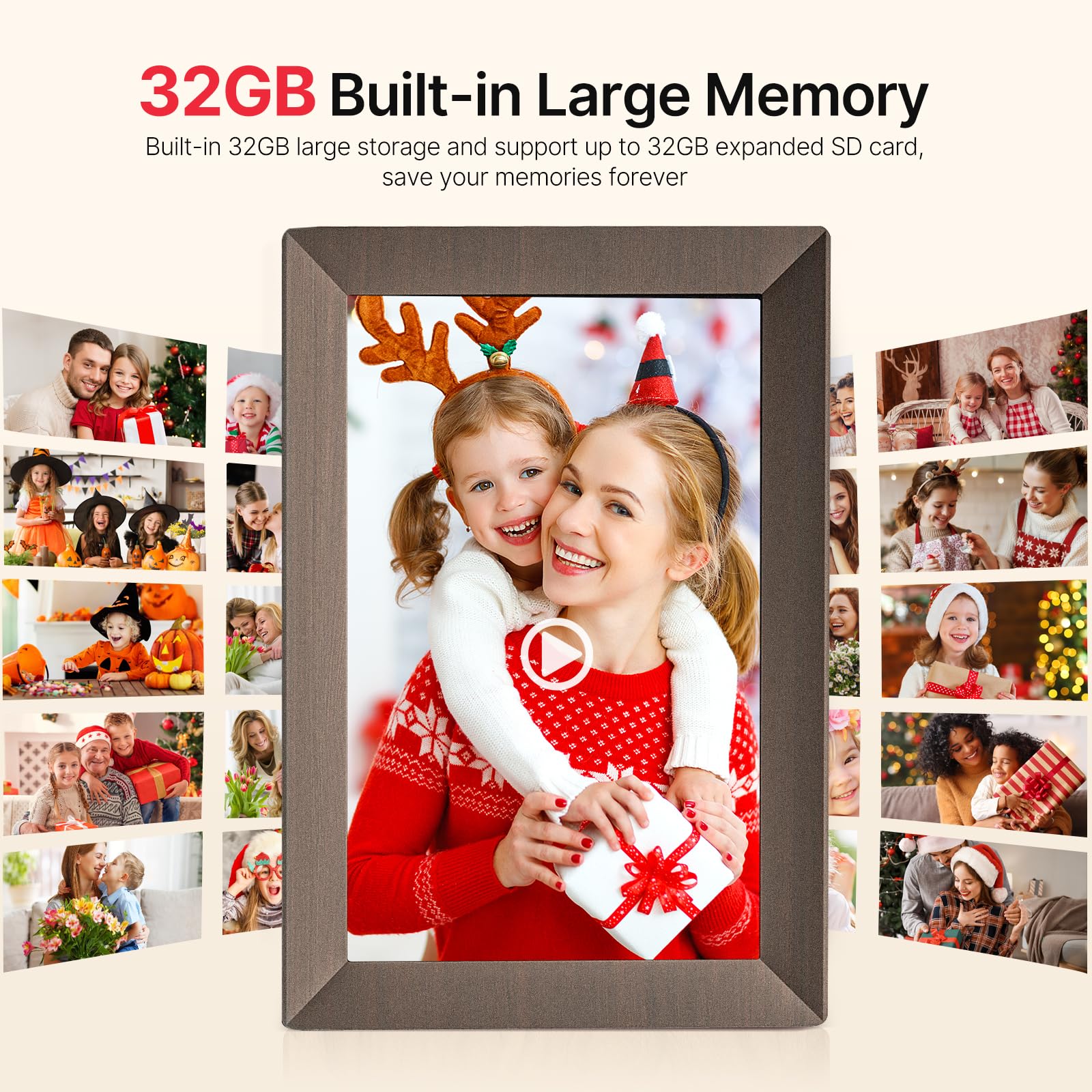 Frameo 10.1 Inch WiFi Digital Picture Frame, Smart Cloud Electronic Photo Frame with HD IPS Touch Screen Slideshow 32GB Memory Auto-Rotate Wall Mount, Share Photos/Videos from Phone by Frameo App