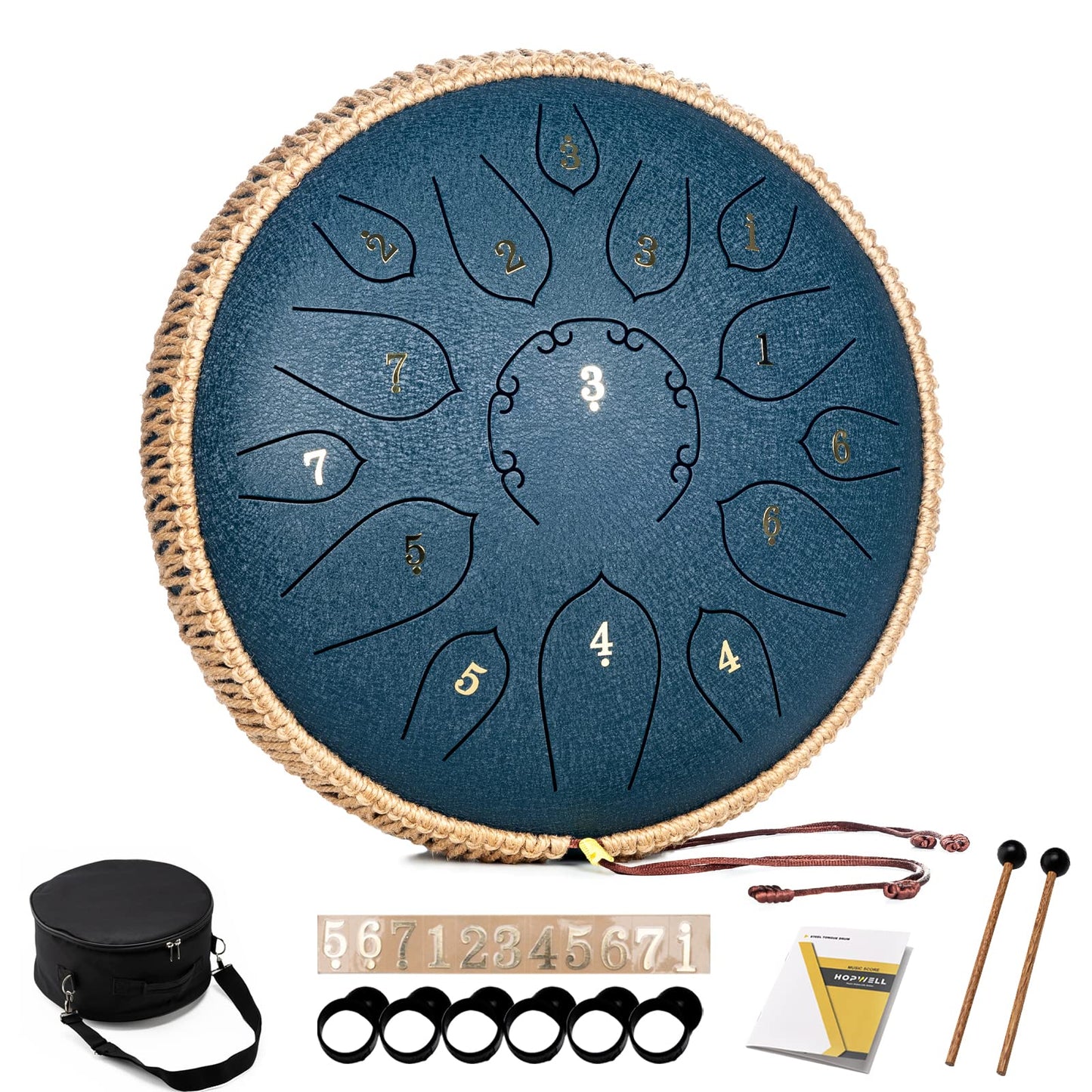 Steel Tongue Drum - 15 Note 12 Inch Tongue Drums - Percussion Instruments - Hand Pan Drum with Music Book, Drum Mallets and Carry Bag, D Major, Black