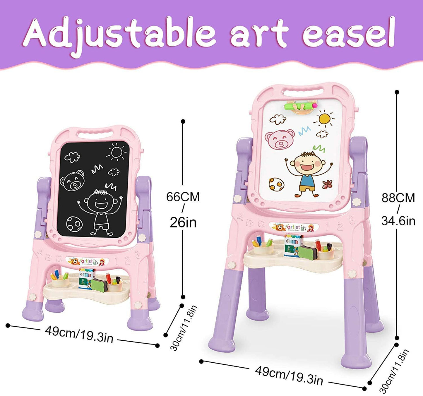 Easel for Kids,Rotatable Double Sided Adjustable Standing Art Easel with Painting Accessories for Toddlers Boys and Girls-Blue