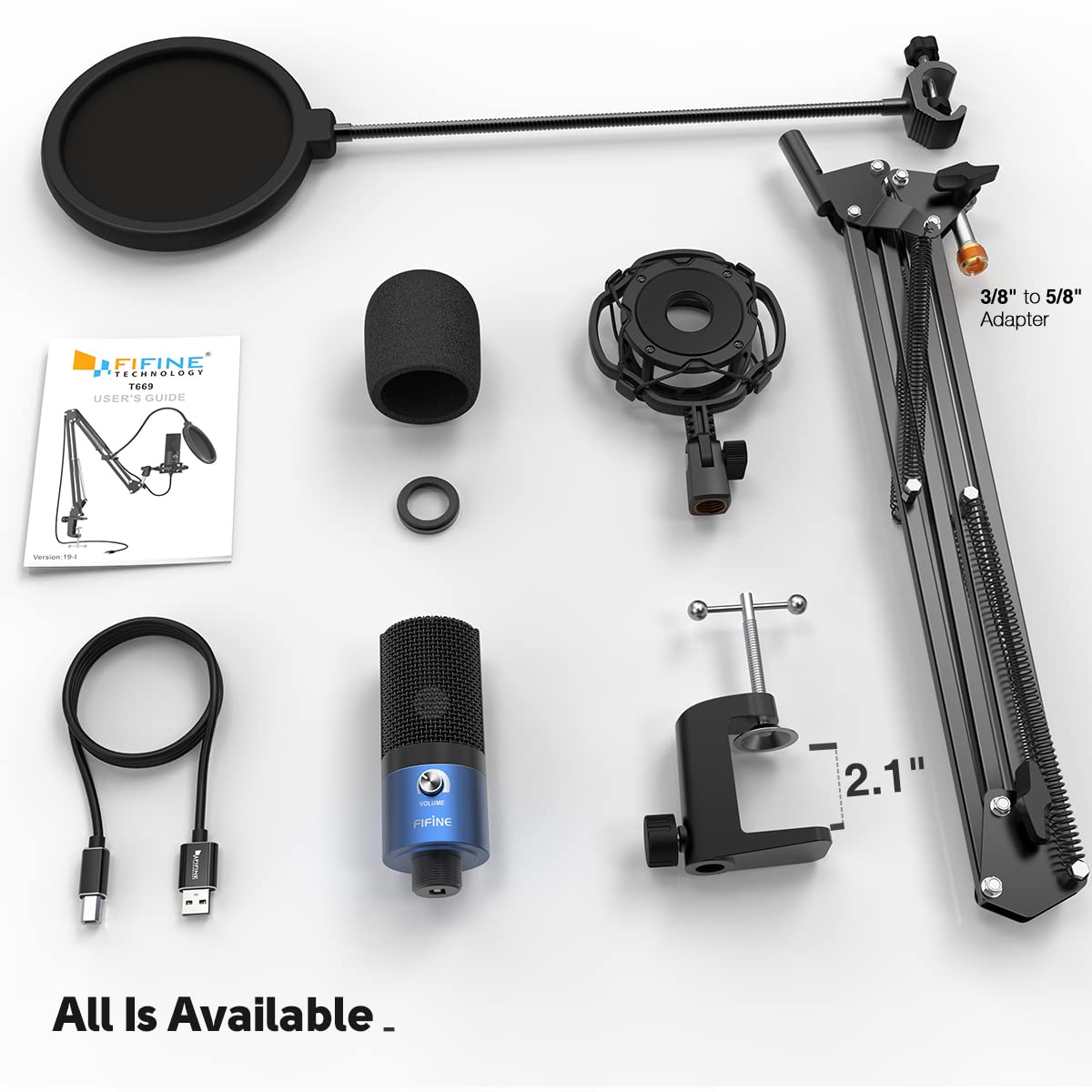 FIFINE Studio Condenser USB Microphone Computer PC Microphone Kit with Adjustable Boom Arm Stand Shock Mount for Instruments Voice Overs Recording Podcasting YouTube Vocal Gaming Streaming-T669