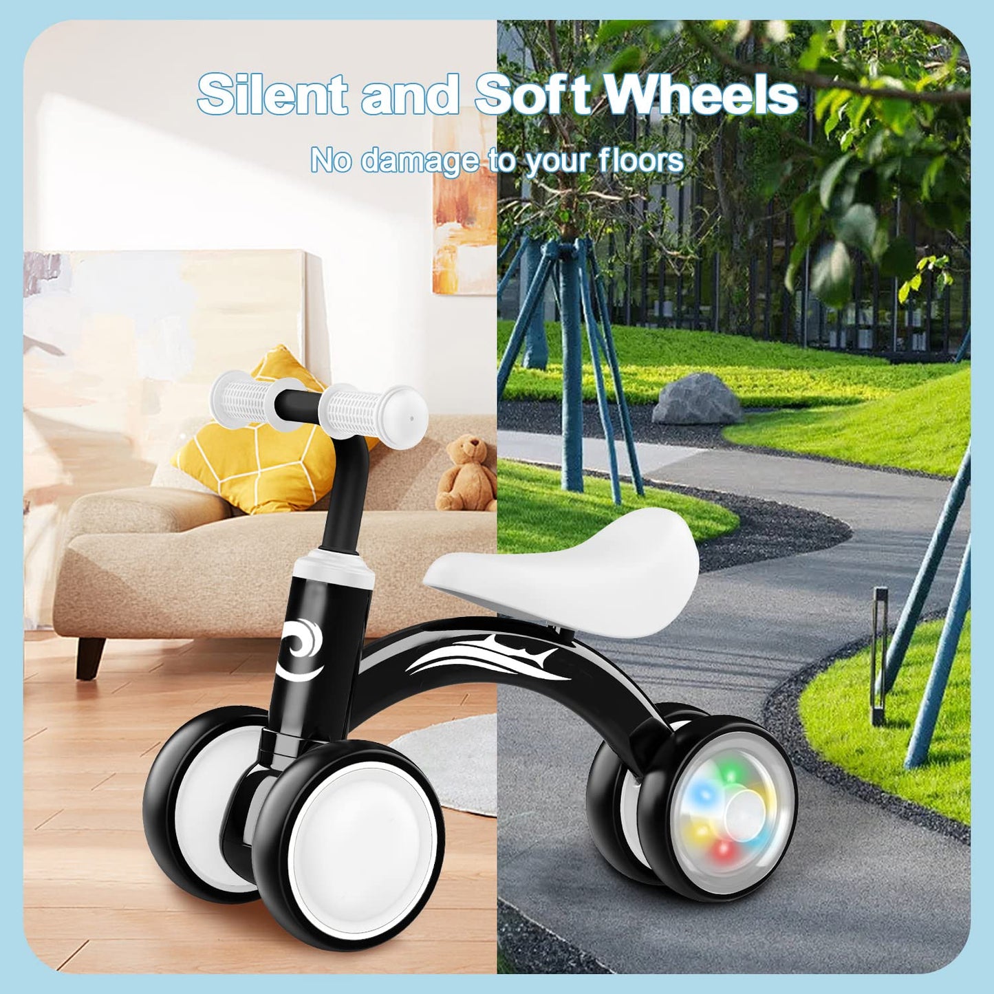 Colorful Lighting Baby Balance Bike Toys for 1 Year Old Boy Gifts, 10-36 Month Toddler Balance Bike, No Pedal 4 Silence Wheels&amp;Soft Seat First Riding on Toys, One Year Old Boy Birthday Gifts.