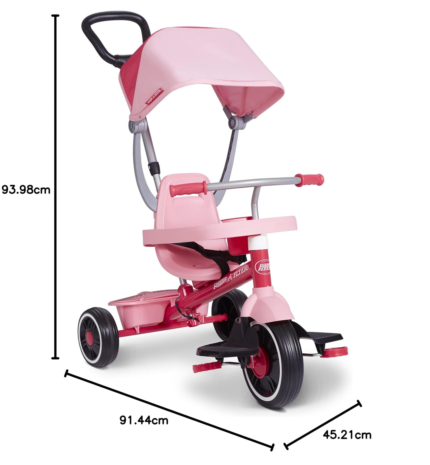 Radio Flyer Pedal &amp; Push 4-in-1 Stroll 'N Trike, Pink Tricycle, Tricycle for Toddlers Age 1-5, Toddler Bike (Amazon Exclusive), Large