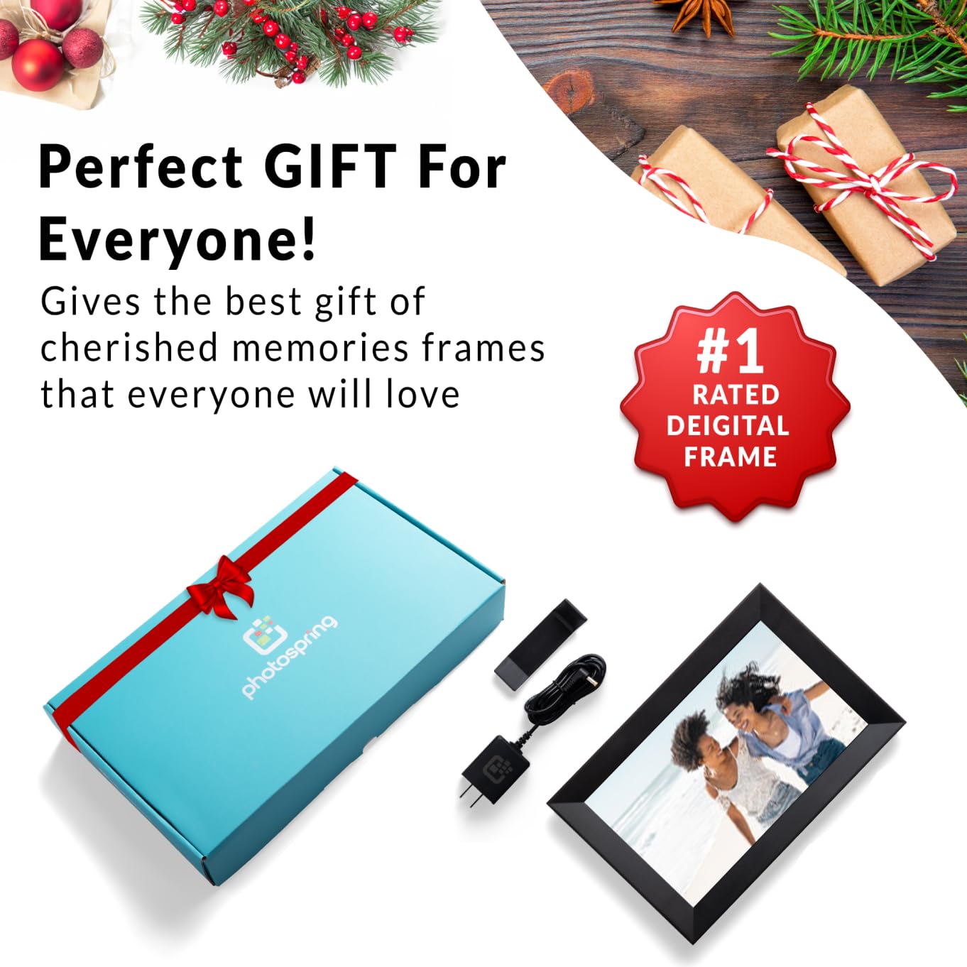 PhotoSpringㅤ 10 inch WiFi Digital Picture Frame | Send Photos by Email, Web or Our Free App | Electronic Picture Frame with Touchscreen &amp; 32GB Internal Memory | Easy Setup | Play Videos up to 5 min