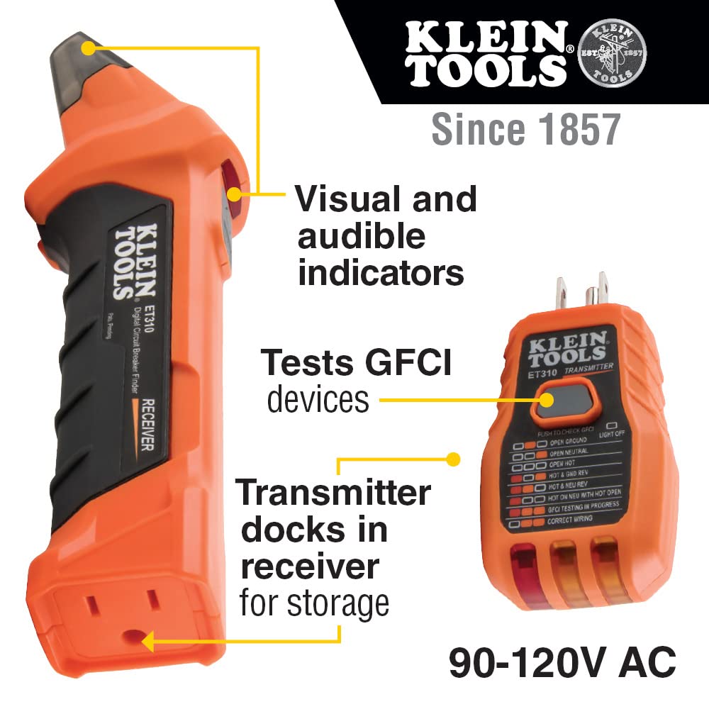 Klein Tools 80064 AC Circuit Breaker Kit with GFCI Digital Circuit Breaker Finder, Non-Contact Voltage Tester Pen and Zipper Bag, 3-Piece