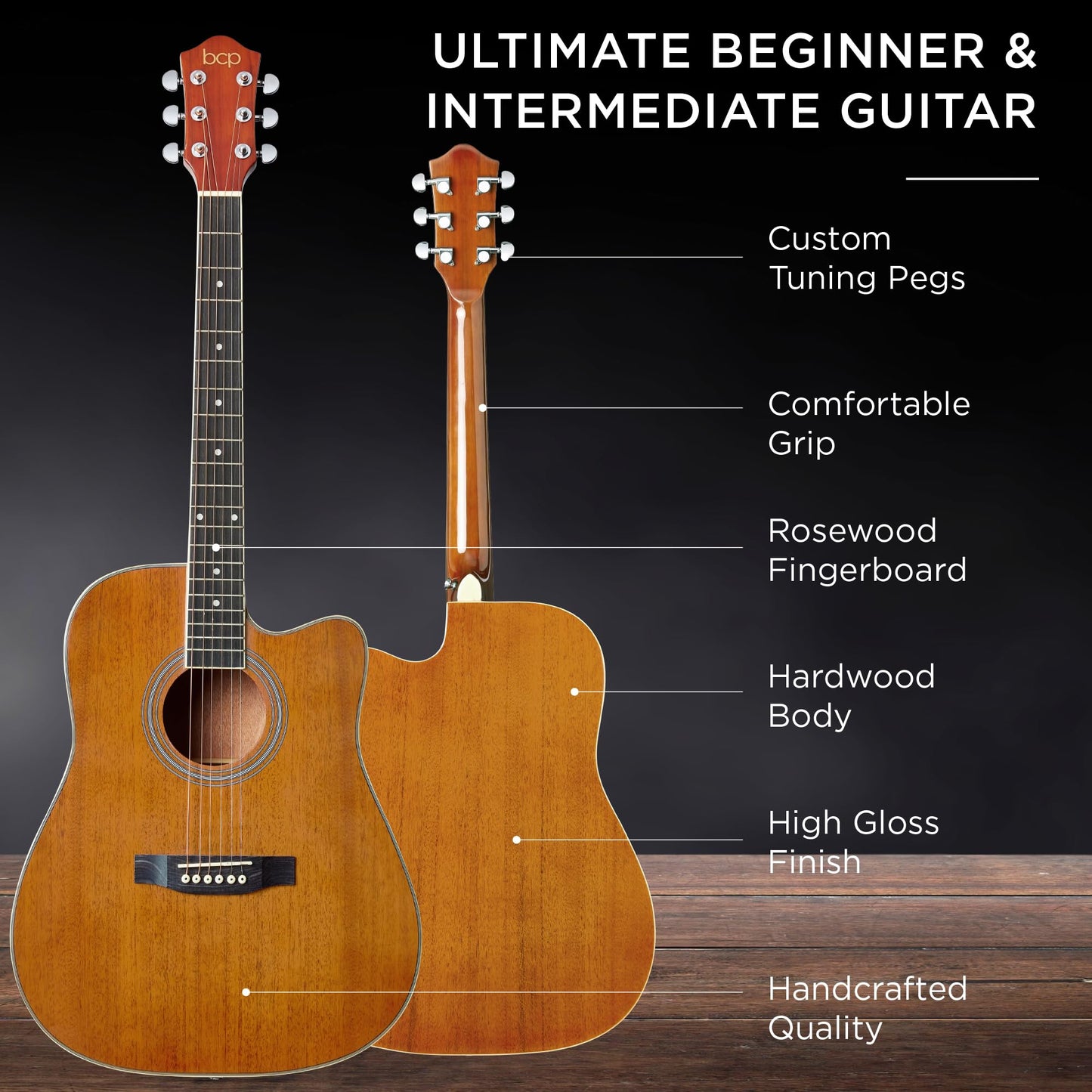 Best Choice Products 41in Beginner Acoustic Guitar Full Size All Wood Cutaway Guitar Starter Set w/Case, Strap, Capo, Strings, Picks - Aged Natural