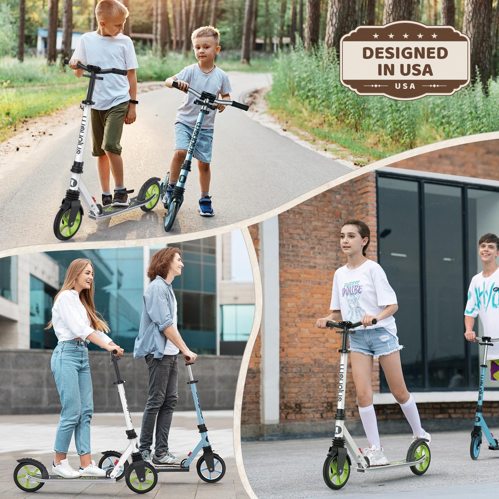 Kick Scooter for Ages 6+,Kid, Teens &amp; Adults. Max Load 240 LBS. Foldable, Lightweight, 8IN Big Wheels for Kids, Teen and Adults, 4 Adjustable Levels. Bearing ABEC9