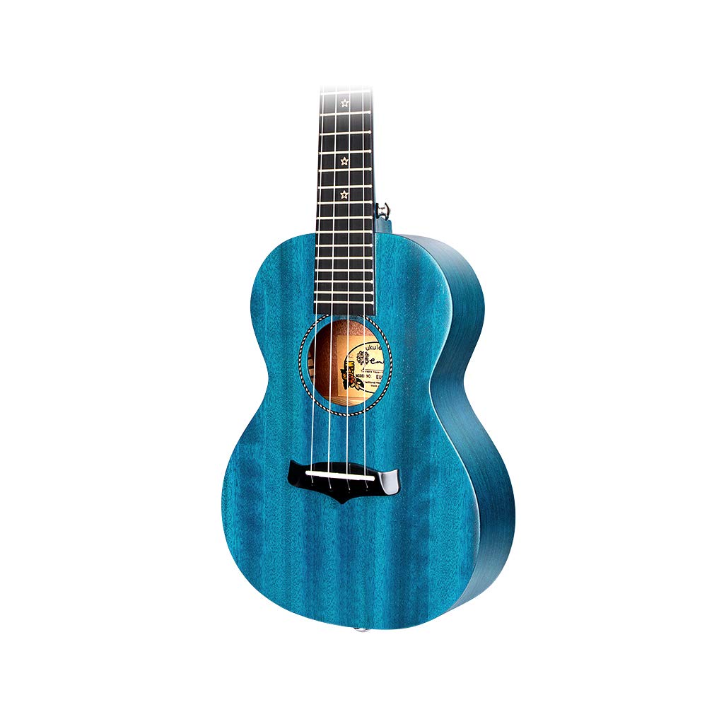 Enya Concert Ukulele 23 Inch Blue Solid Mahogany Top with Ukulele Starter Kit Includes Online Lessons, Tuner,Case, Strap, Strings, Capo, Sand Shaker, Pick,Polish Cloth (EUC-25D BU)