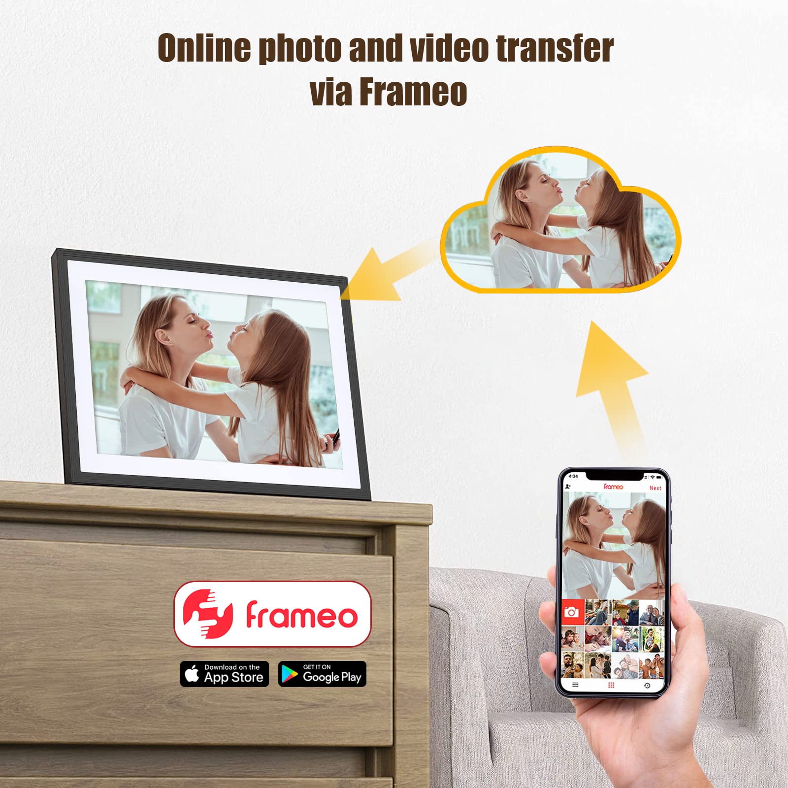 Frameo 10.1" WiFi Digital Picture Frame, Smart Digital Photo Frame with 16GB Storage, 1280x800 IPS HD Touch Screen, Auto-Rotate, Easy Setup to Share Photos or Videos Remotely via App from Anywhere