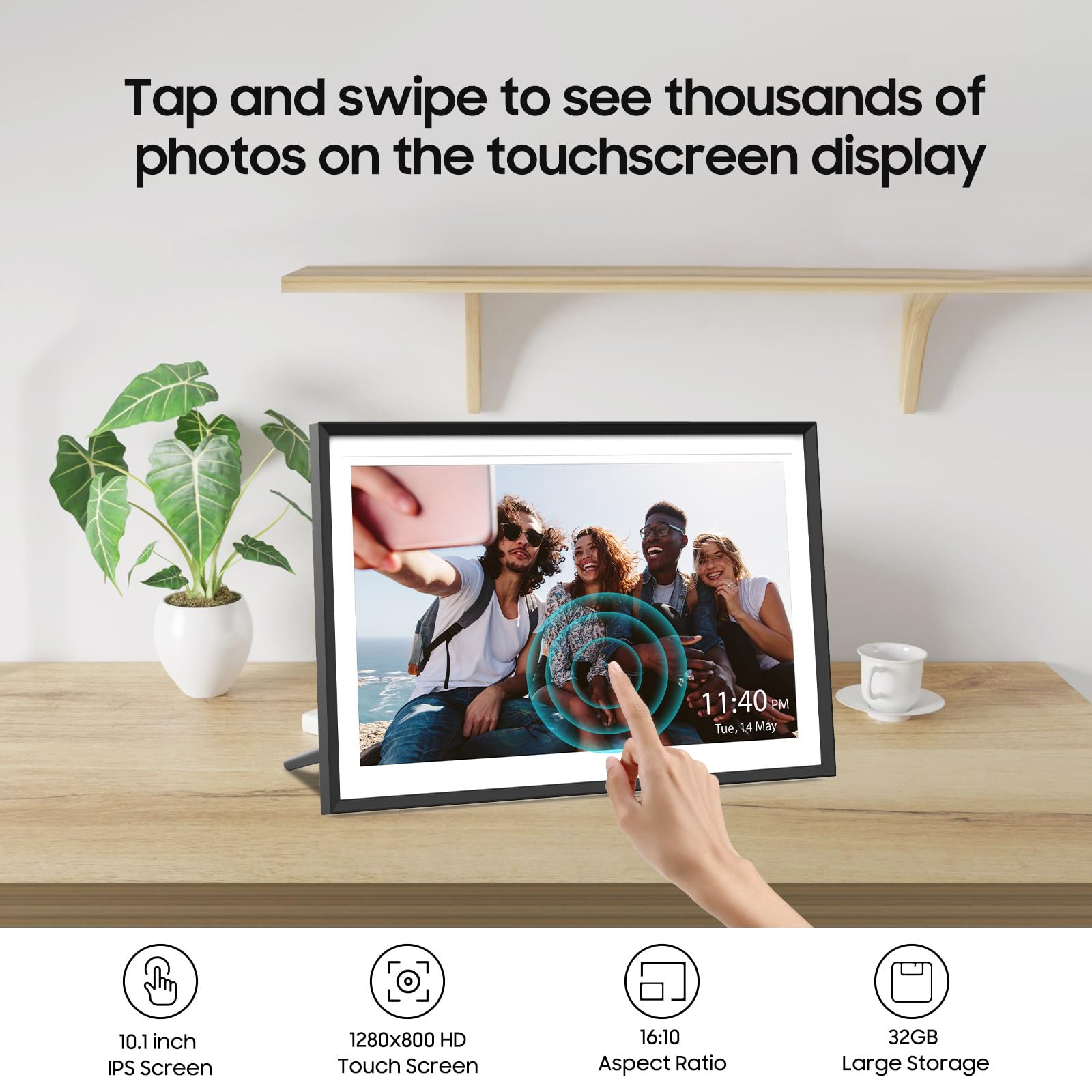 10.1" Digital Picture Frame Powered by Nixplay, Share Photos/Videos via Nixplay App, WiFi Digital Photo Frame with 32GB, Support Alexa Google Photos, Free Cloud Storage, Auto Rotate, Gifts for Mom