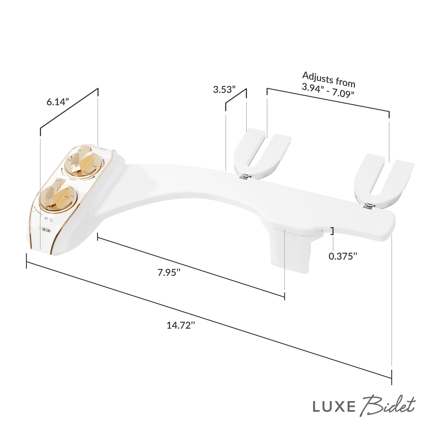 LUXE Bidet NEO 185 Plus - Patented Bidet Attachment for Toilet Seat, Innovative Hinges to Clean, Slide-in Easy Install, Advanced 360° Self-Clean, Dual Nozzles, Feminine &amp; Rear Wash (Chrome)