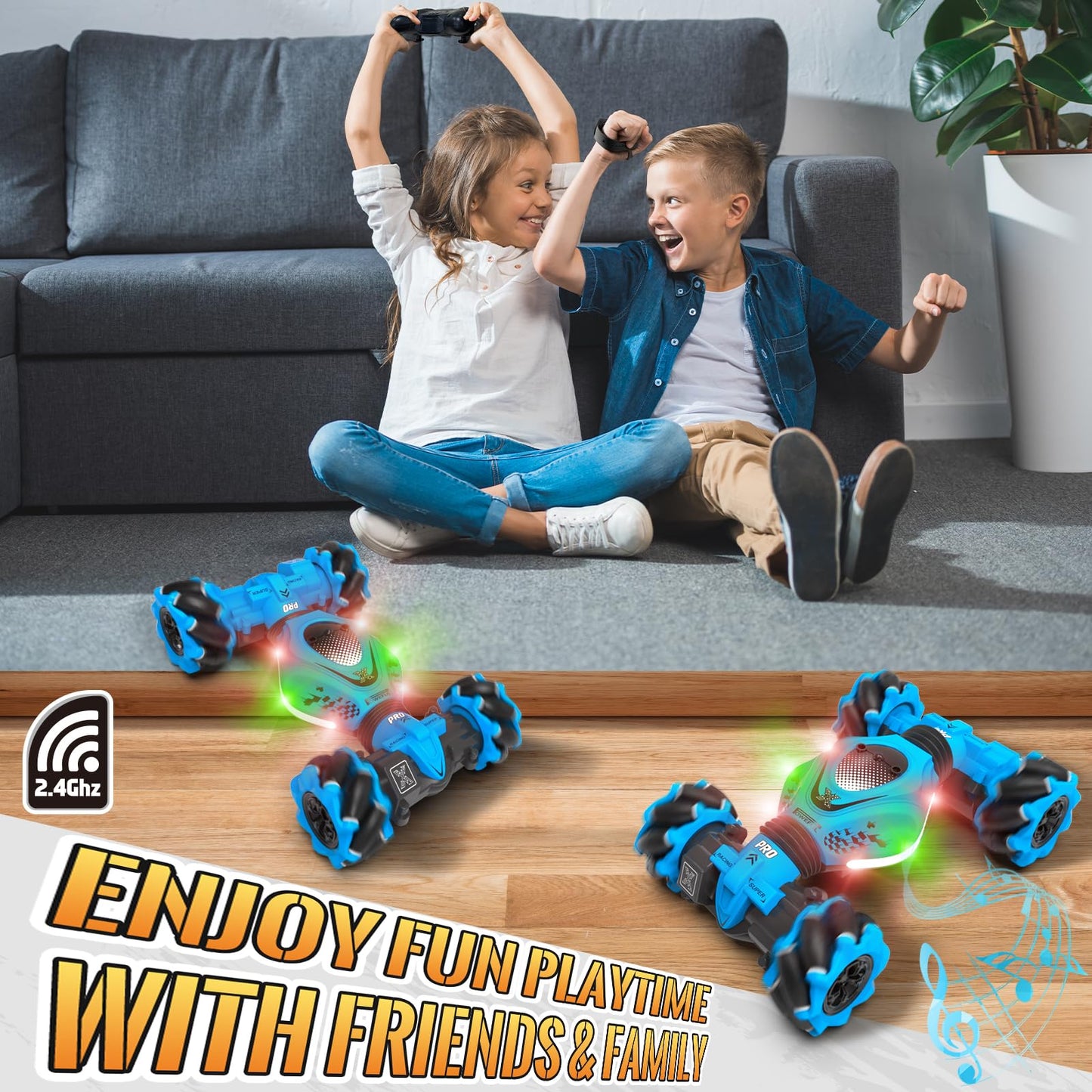 Pristar RC Car Toys for Boys Girls 6-12, Gesture Sensing RC Stunt Car 2.4Ghz 4WD Remote Control Car with Lights Music Double Sided Flip 360° Rotate Off-Road, Birthday Xmas Gifts for Kids Aged 6-12