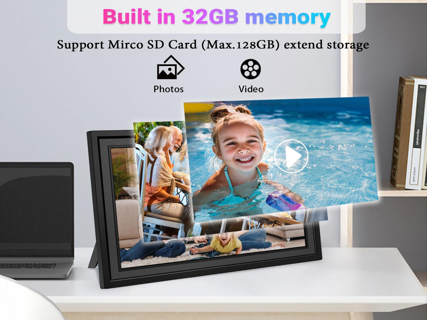 Frameo 10.1 Inch Smart WiFi Digital Picture Frame, 32GB Memory, 1280x800 HD IPS Touchscreen, Digital Photo Frame, Auto-Rotate, Wall Mountable, Share Moments from Anywhere, for Family, Friends-Black