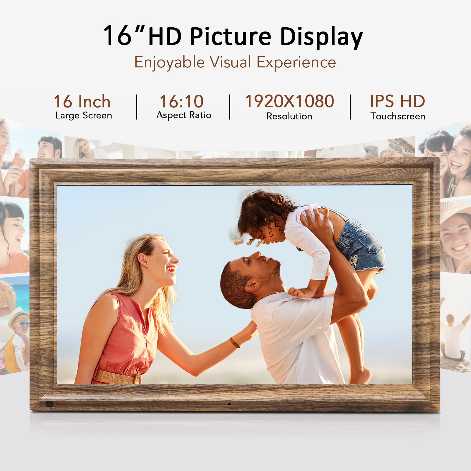 10.1 Inch WiFi Digital Picture Frame, 1280x800HD IPS Touch Screen Digital Photo Frame Electronic,16GB Memory, Auto-Rotate, Wall Mountable, Share Photos/Videos Instantly via Uhale App from Anywhere