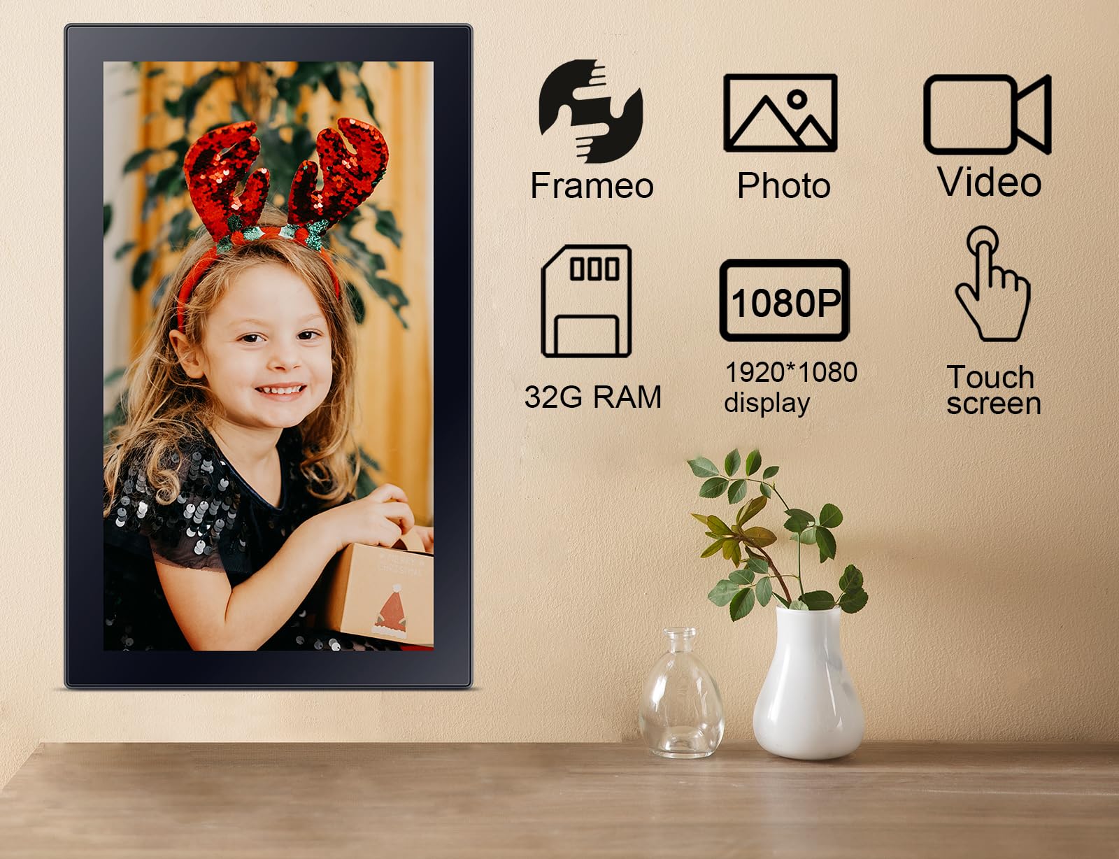 Frameo 10.1 Inch WiFi Digital Picture Frame with 1280 * 800P IPS Touch Screen HD Disply,Video Clips and Slide Show,Auto-Rotate, Wall Mountable,Send Photos Instantly from Anywhere with via Frameo APP